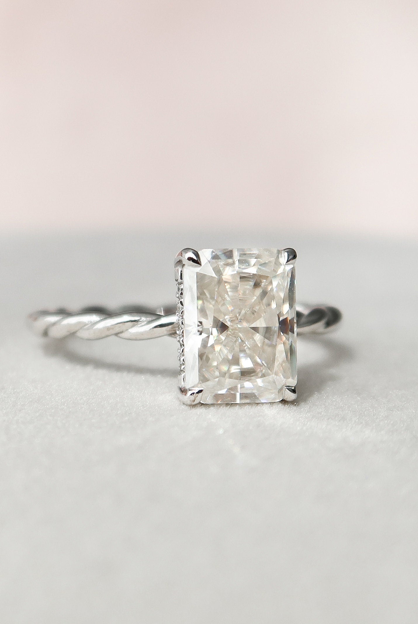 2.50CT Radiant Hidden Halo Moissanite Diamond Braided Engagement Ring