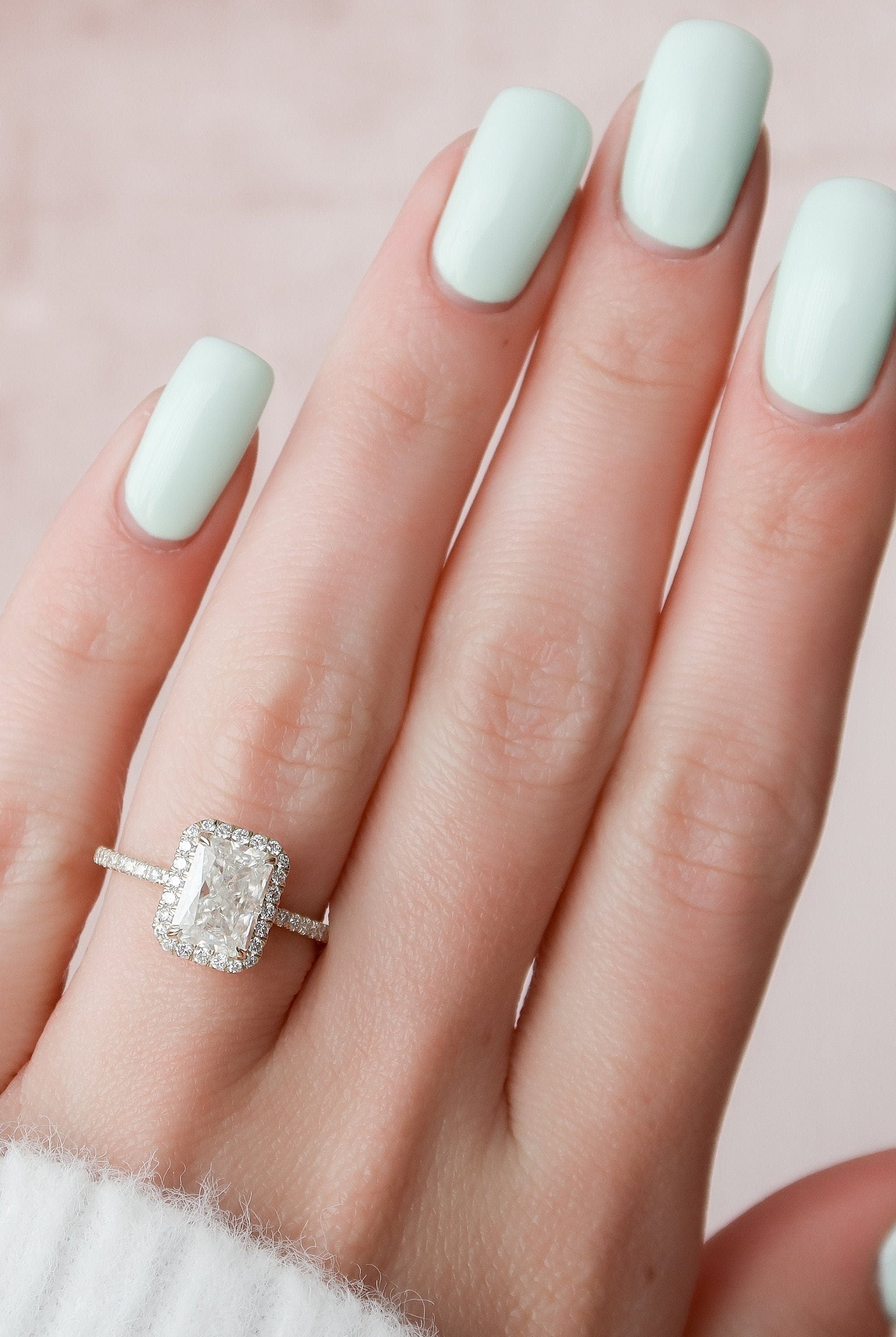 2.0CT Radiant Halo Moissanite Diamond Pave Engagement Ring
