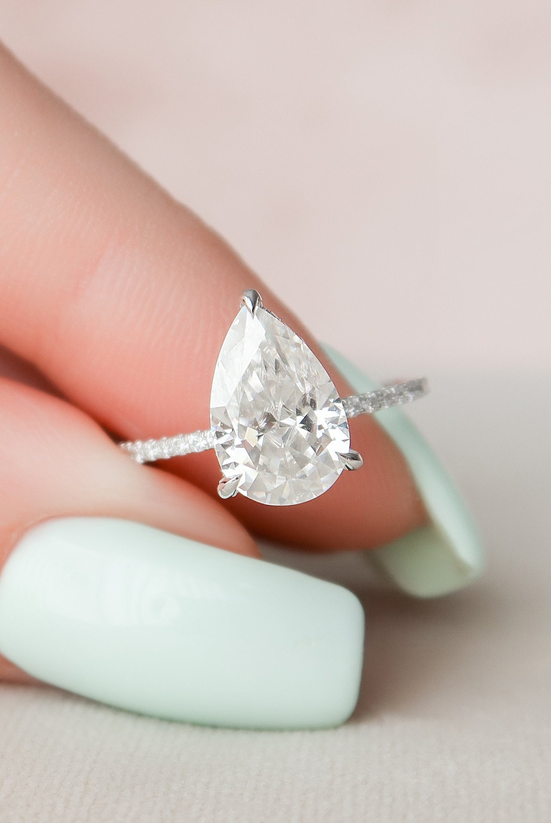 2.50CT Pear Pave Moissanite Diamond Hidden Halo Engagement Ring