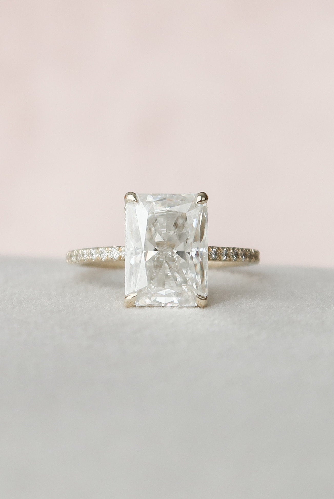 3.50CT Radiant Hidden Halo Moissanite Diamond Pave Engagement Ring