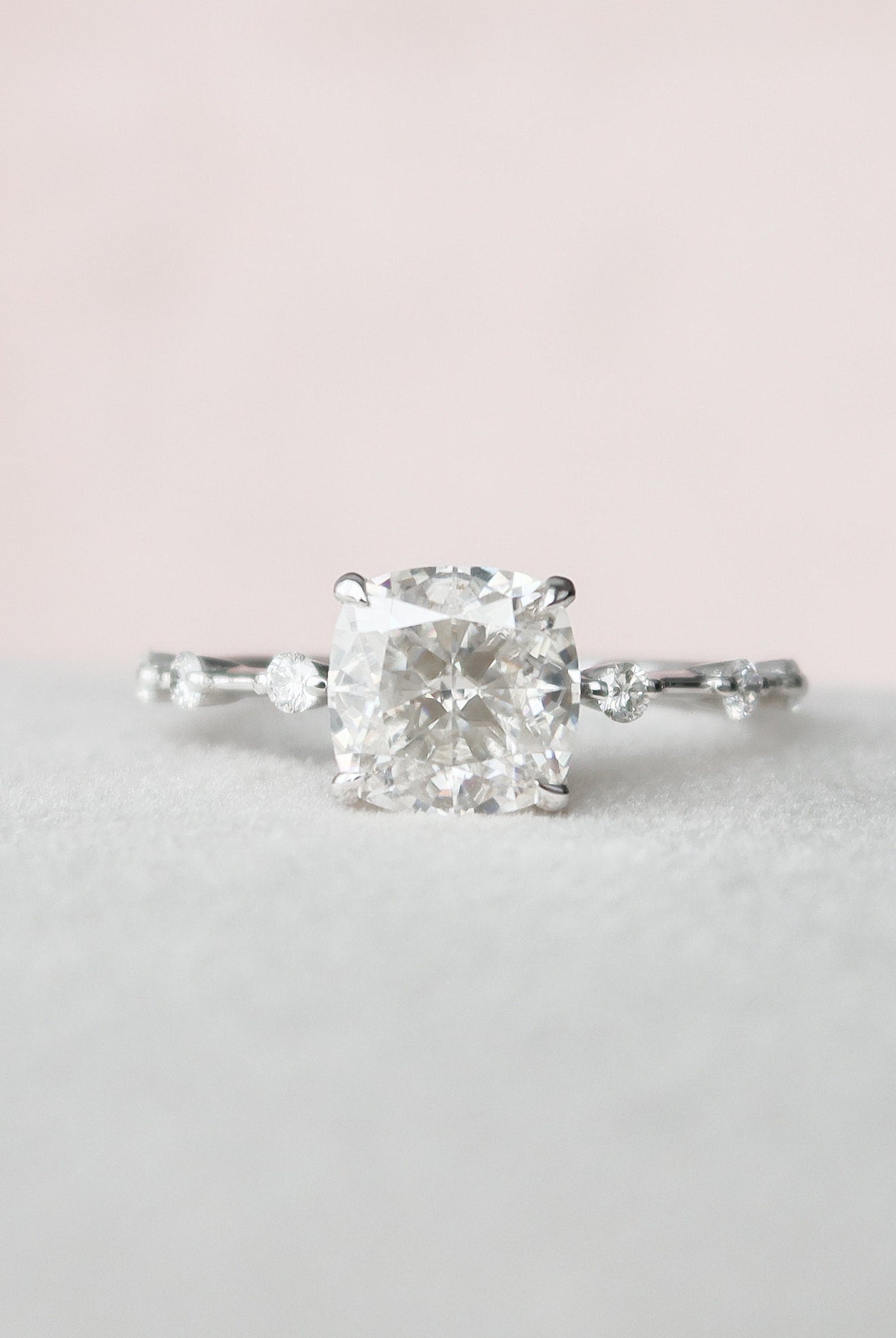 2.0CT Cushion Petite Pave Moissanite Diamond Engagement Ring For Women
