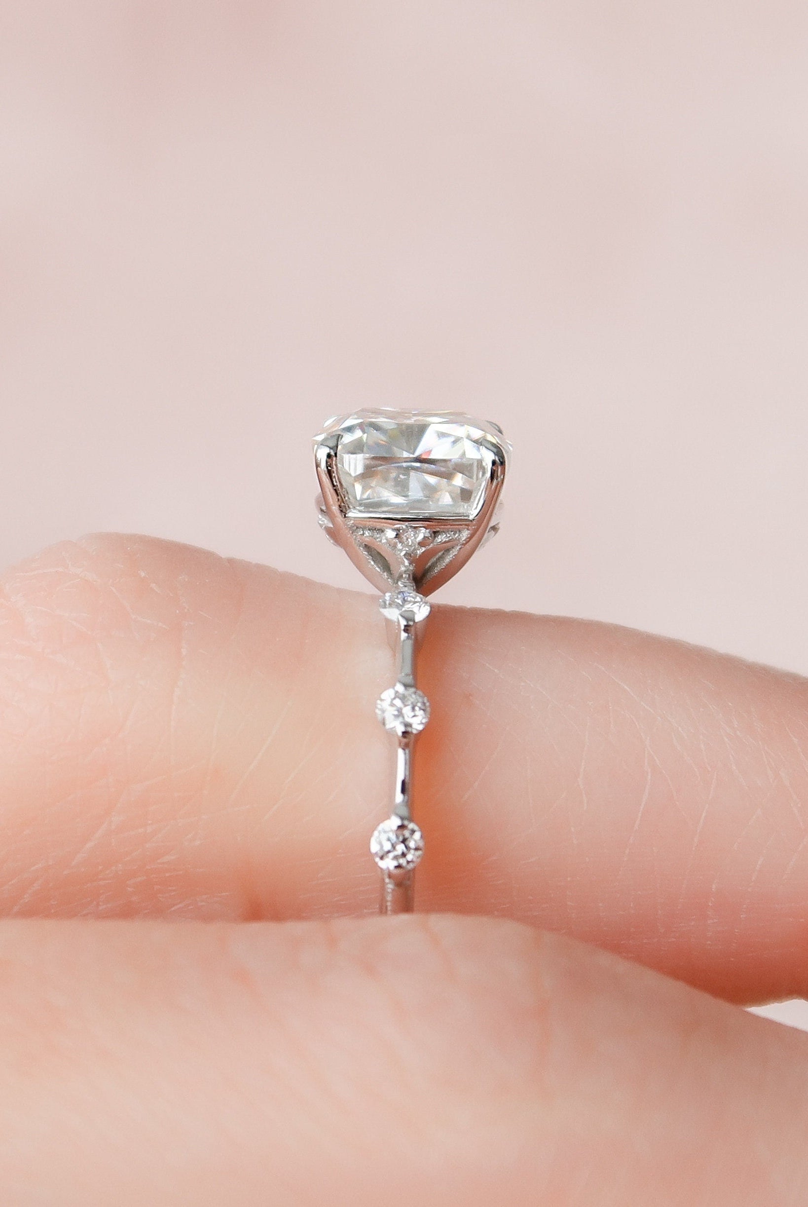 2.0CT Cushion Petite Pave Moissanite Diamond Engagement Ring For Women