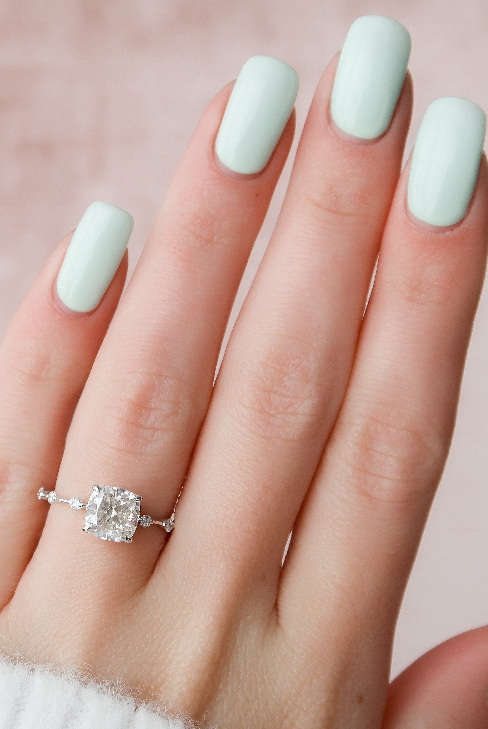 2.0CT Cushion Petite Pave Moissanite Diamond Engagement Ring For Women