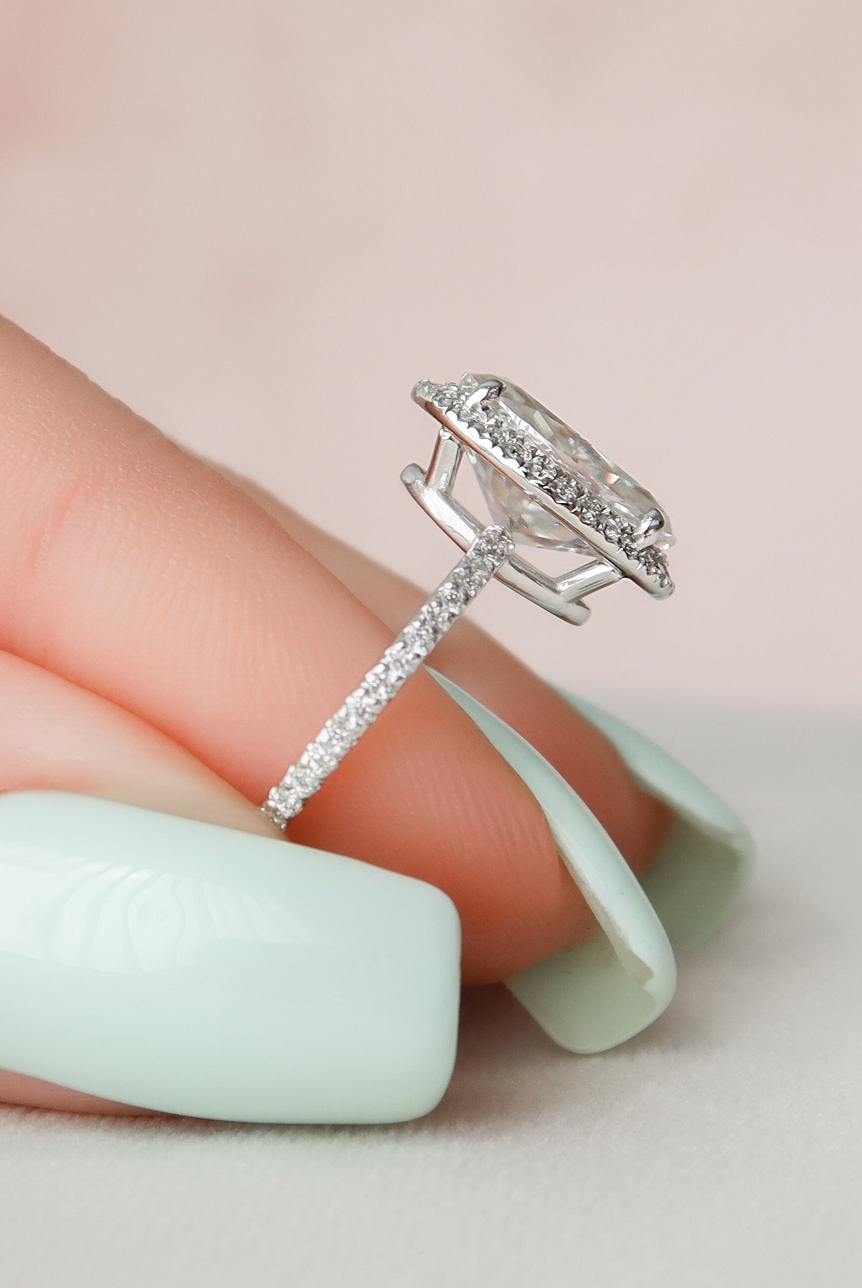 2.50CT Oval Pave Moissanite Diamond Halo Engagement Ring In Solid Gold