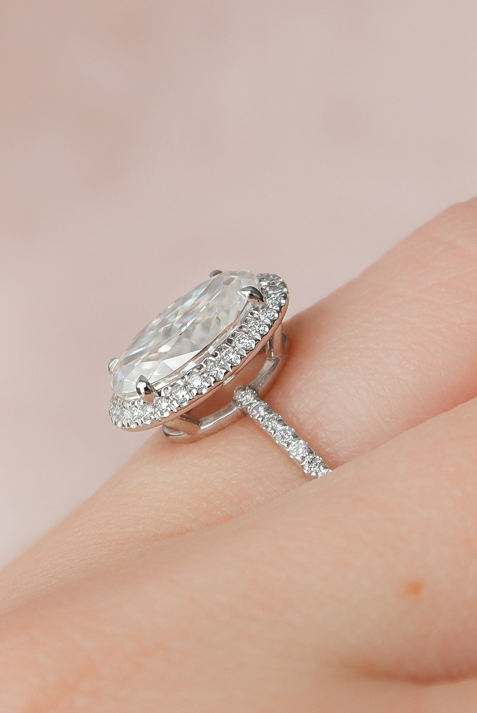 2.50CT Oval Pave Moissanite Diamond Halo Engagement Ring In Solid Gold