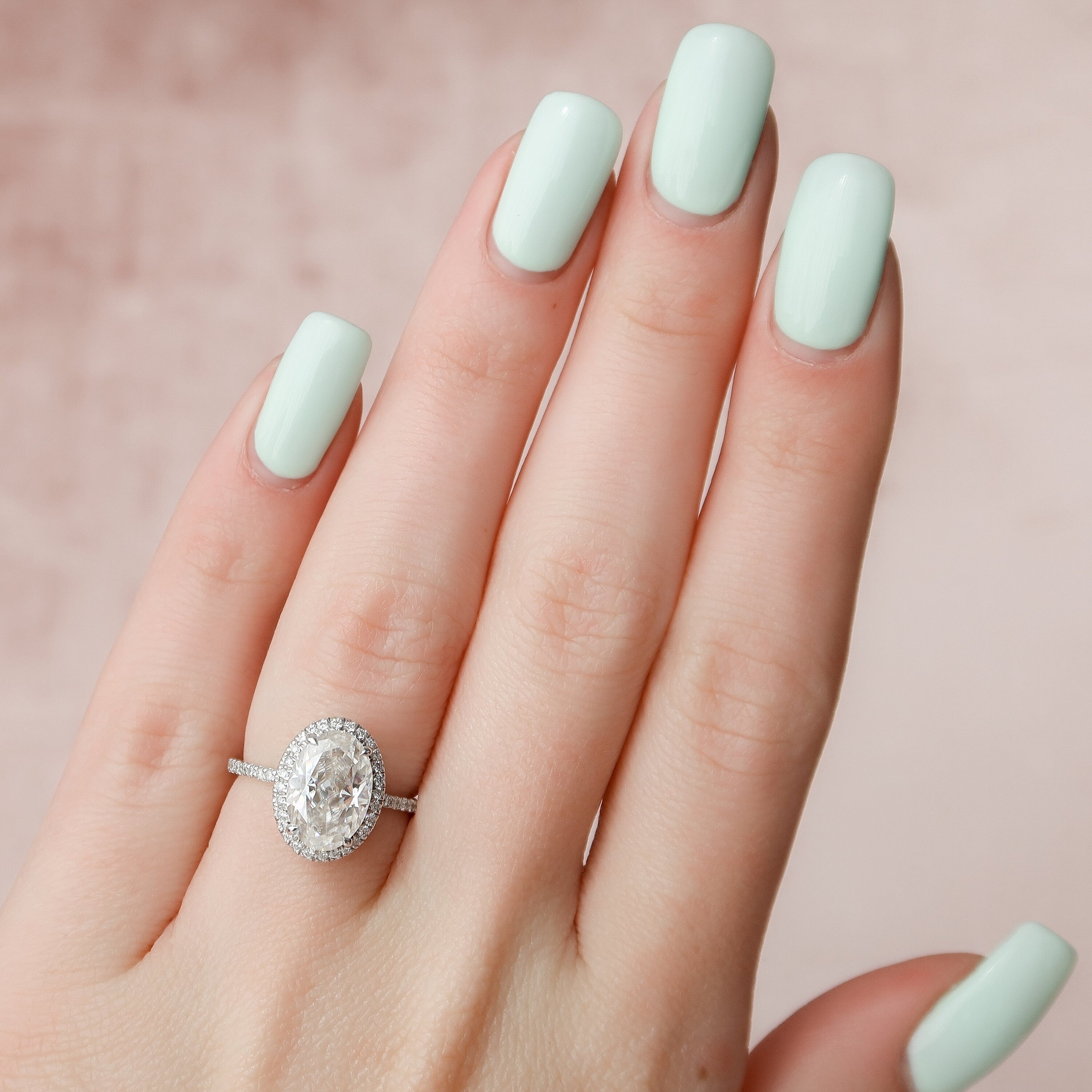 2.50CT Oval Pave Moissanite Diamond Halo Engagement Ring In Solid Gold