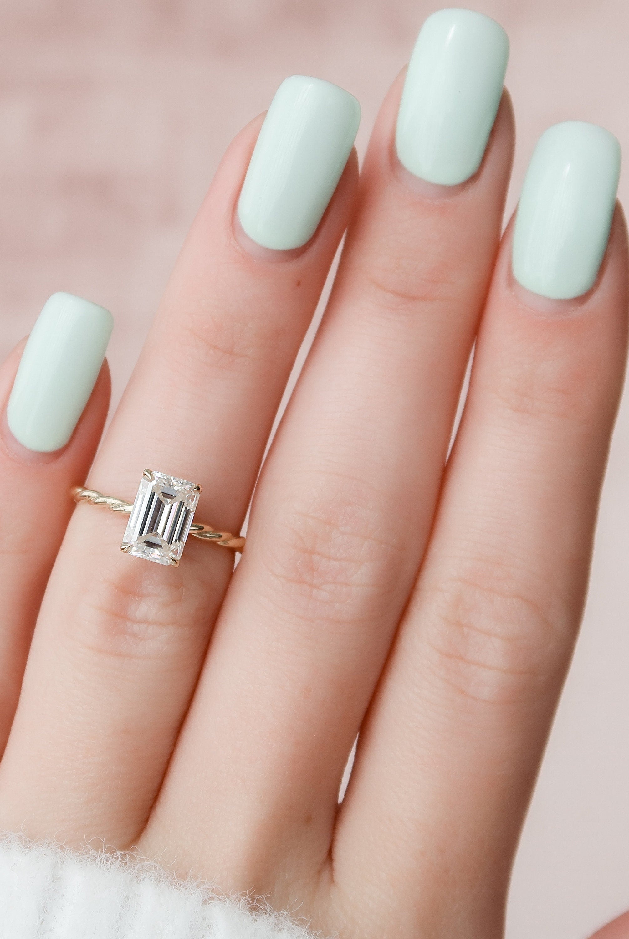 2.0CT Braided Emerald Cut Hidden Halo Moissanite Diamond Engagement Ring