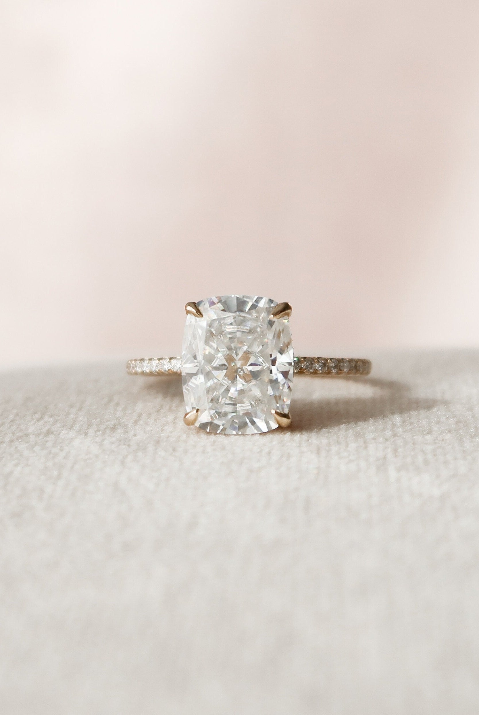 4.50CT Elongated Cushion Pave Moissanite Diamond Hidden Halo Engagement Ring