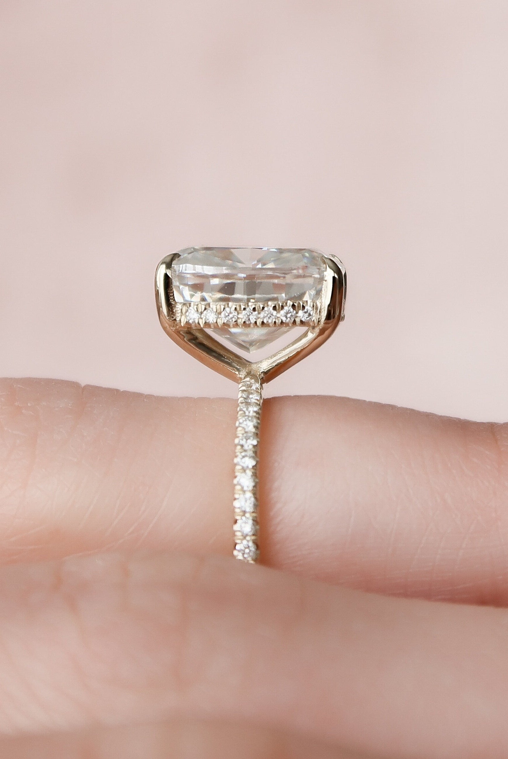 4.50CT Elongated Cushion Pave Moissanite Diamond Hidden Halo Engagement Ring
