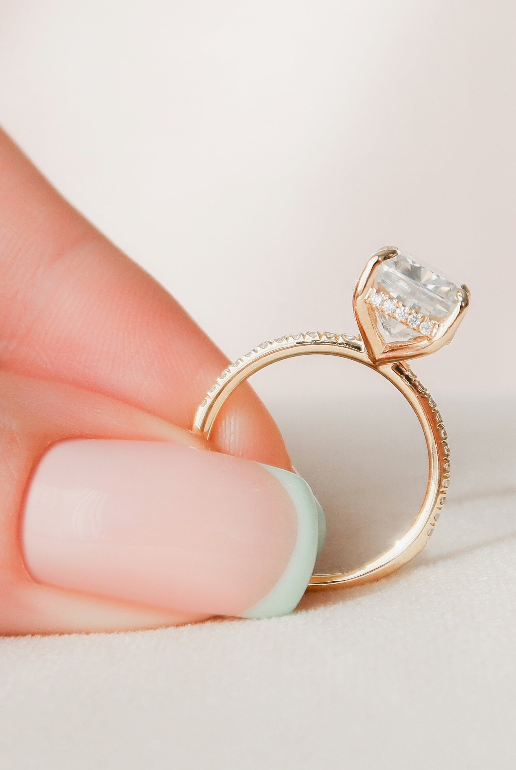 4.50CT Elongated Cushion Pave Moissanite Diamond Hidden Halo Engagement Ring
