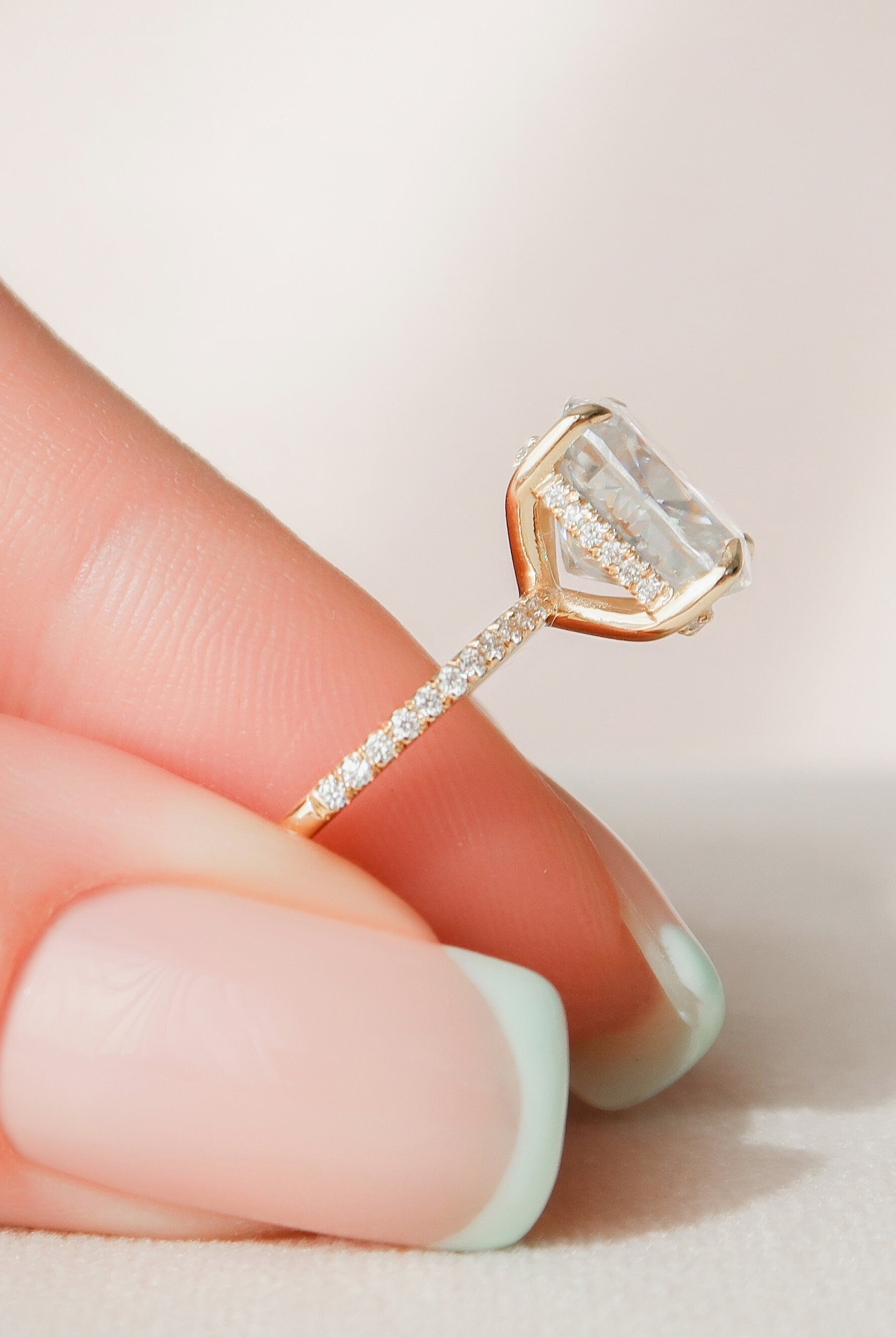 4.50CT Elongated Cushion Pave Moissanite Diamond Hidden Halo Engagement Ring