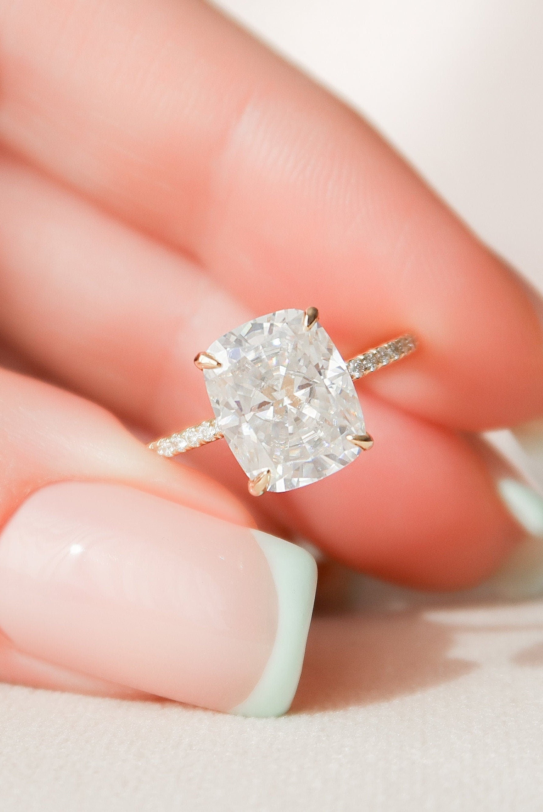 4.50CT Elongated Cushion Pave Moissanite Diamond Hidden Halo Engagement Ring