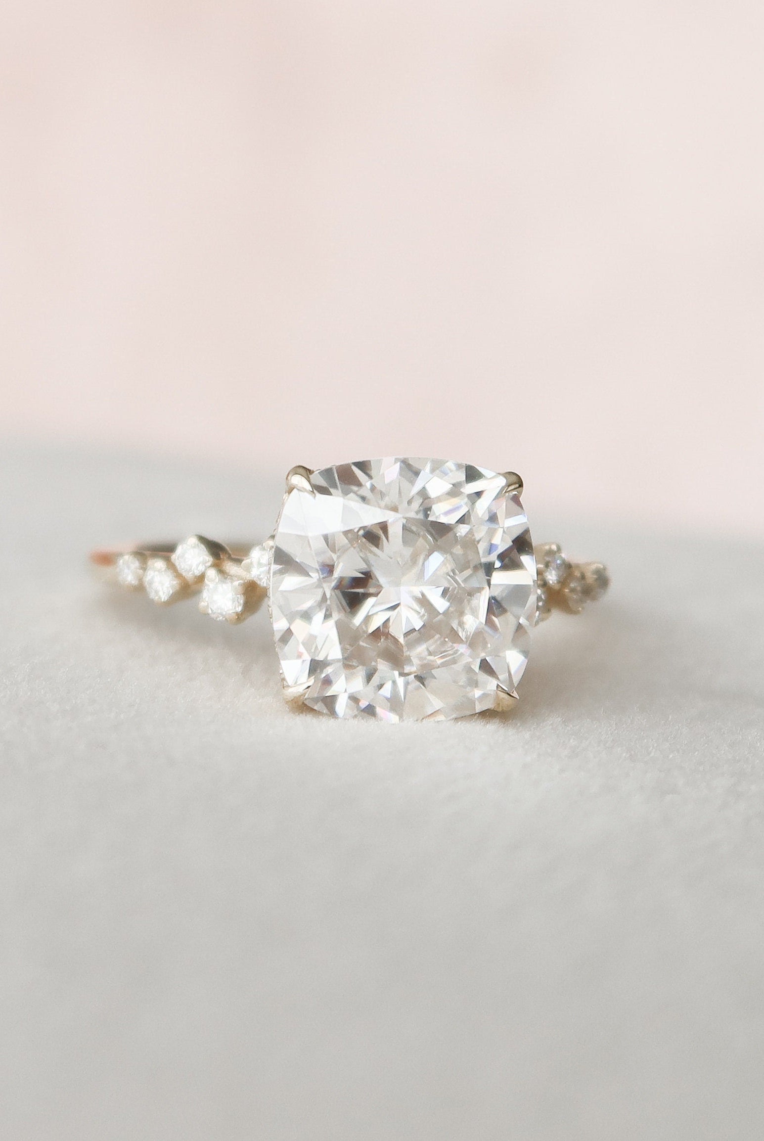 4.0CT Cushion Zig Zag Pave Moissanite Diamond Hidden Halo Engagement Ring