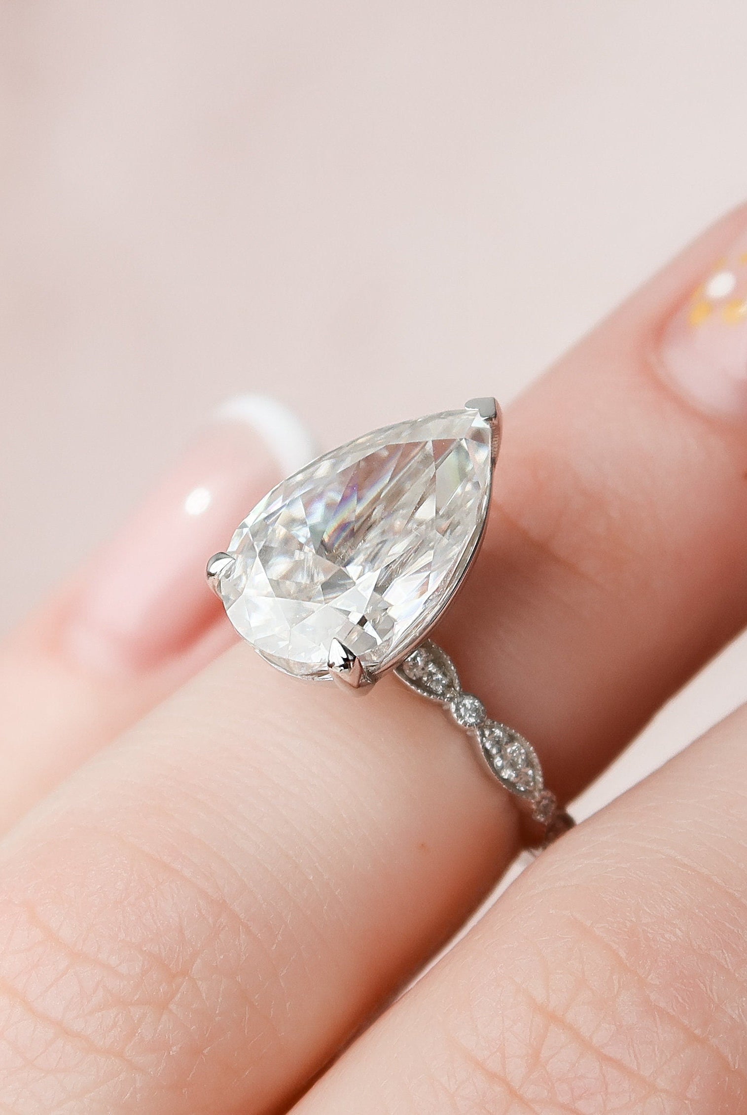 4.50CT Pear Vintage Pave Moissanite Diamond Engagement Ring For Women