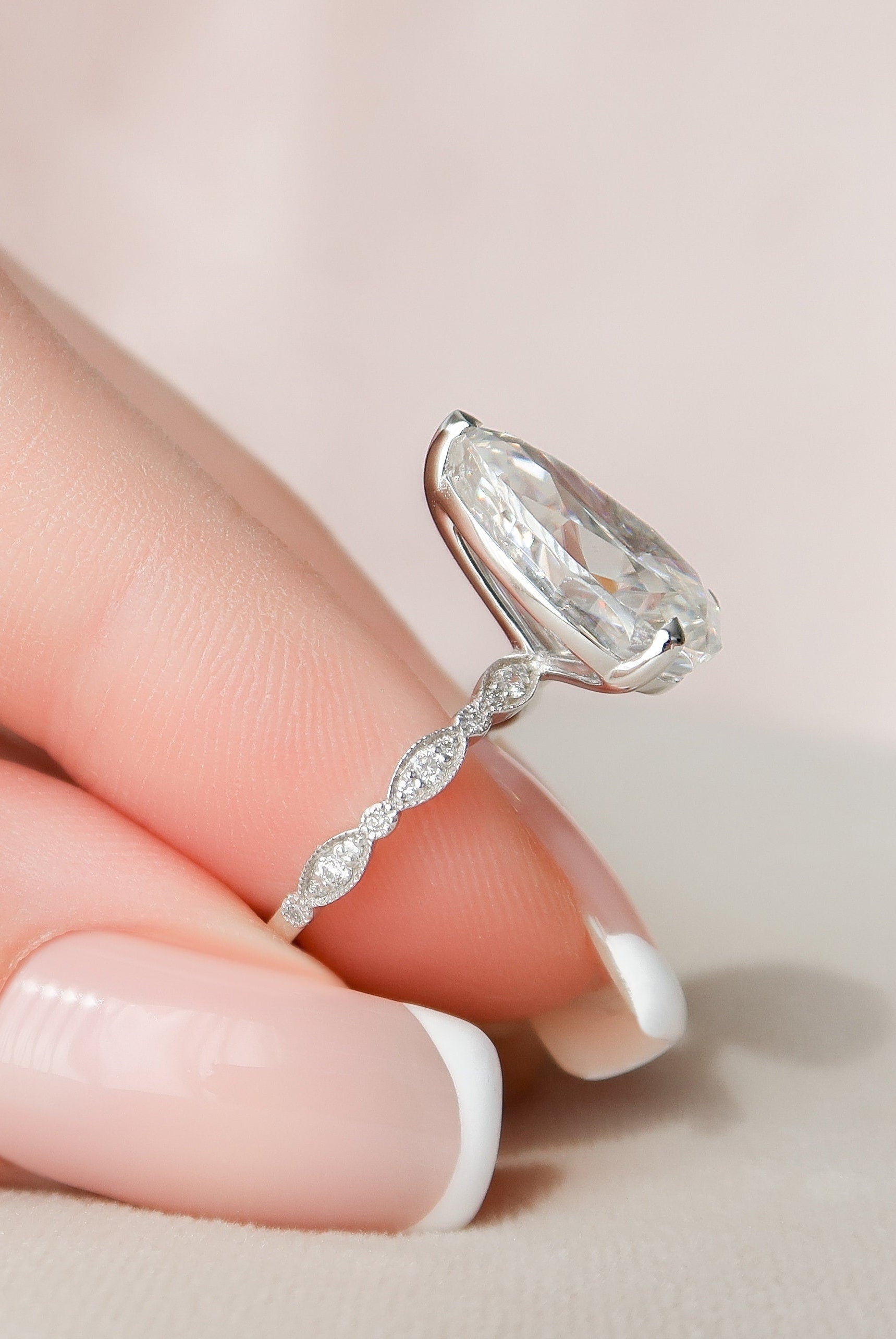 4.50CT Pear Vintage Pave Moissanite Diamond Engagement Ring For Women