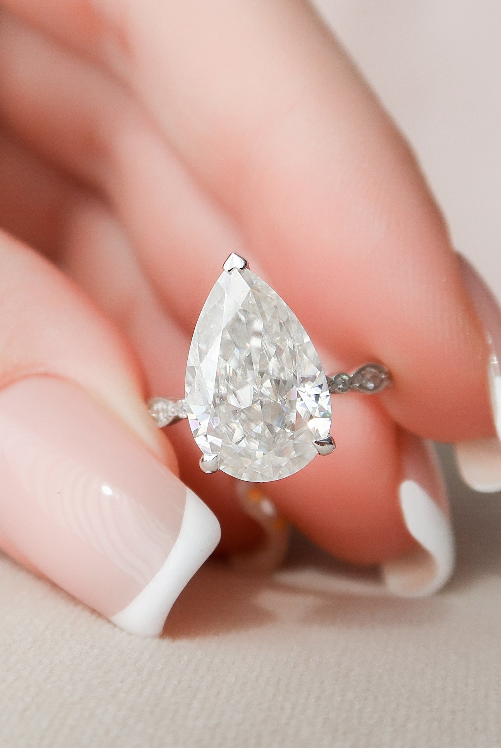 4.50CT Pear Vintage Pave Moissanite Diamond Engagement Ring For Women