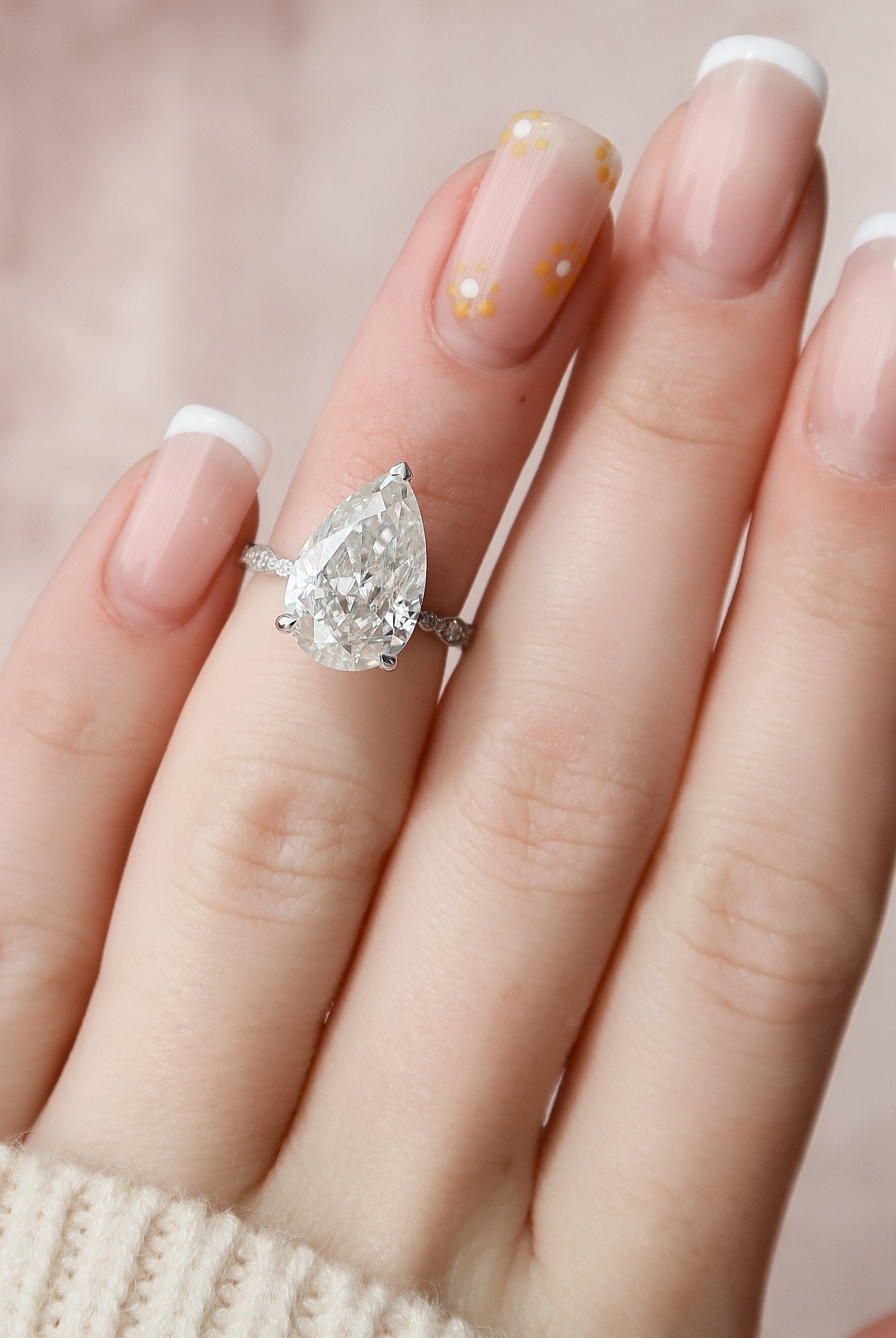 4.50CT Pear Vintage Pave Moissanite Diamond Engagement Ring For Women