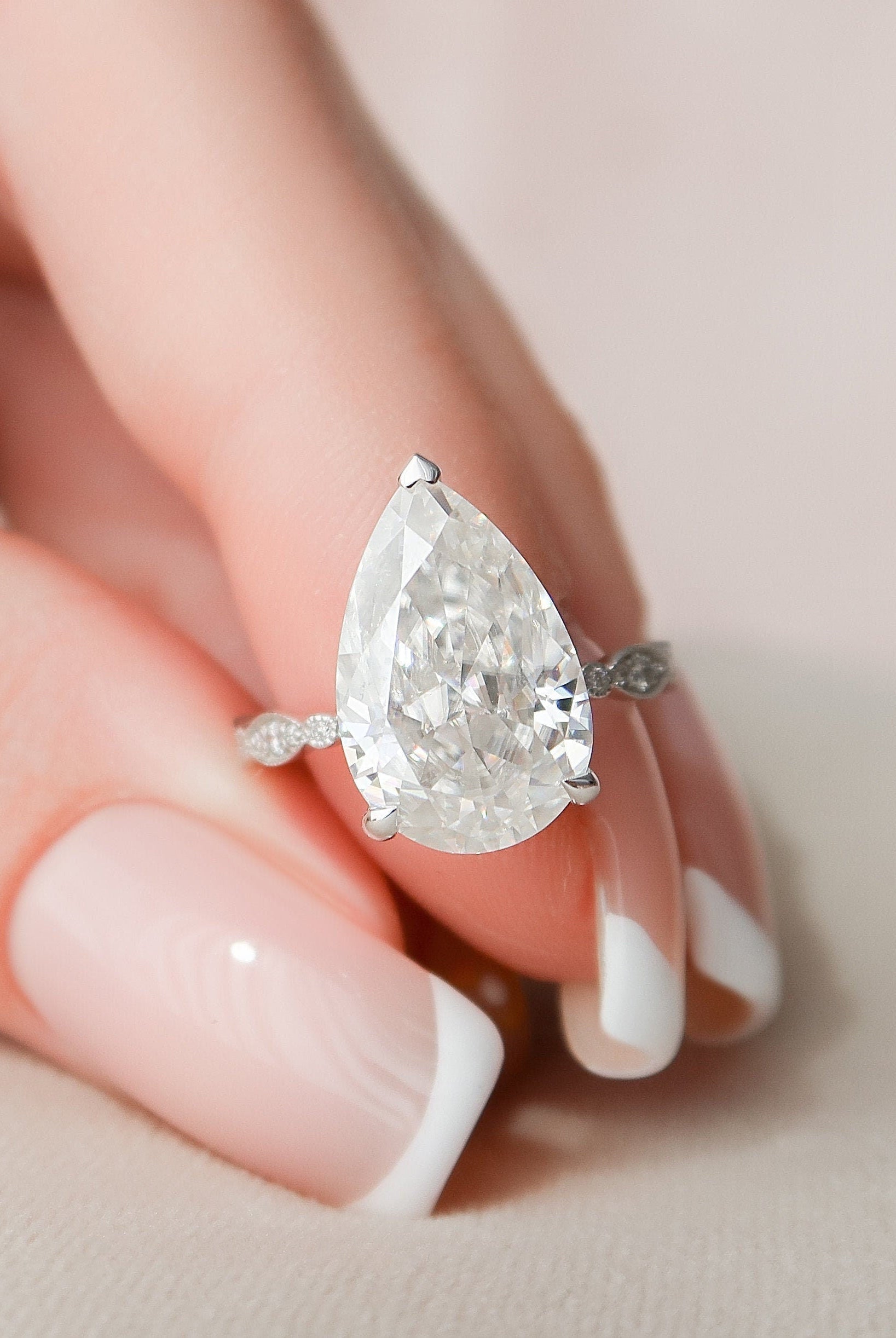 4.50CT Pear Vintage Pave Moissanite Diamond Engagement Ring For Women