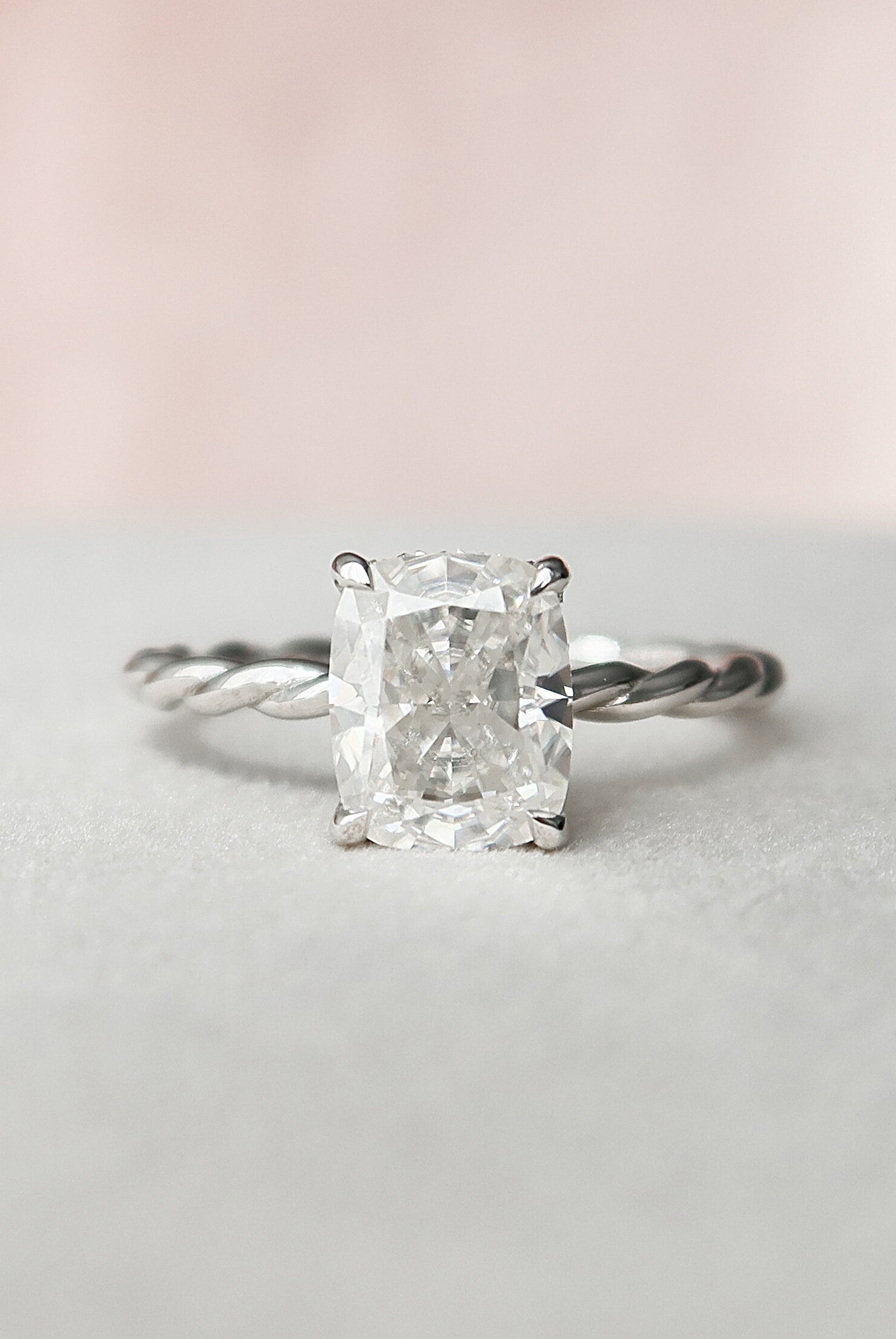 2.0CT Elongated Cushion Braided Moissanite Diamond Hidden Halo Engagement Ring