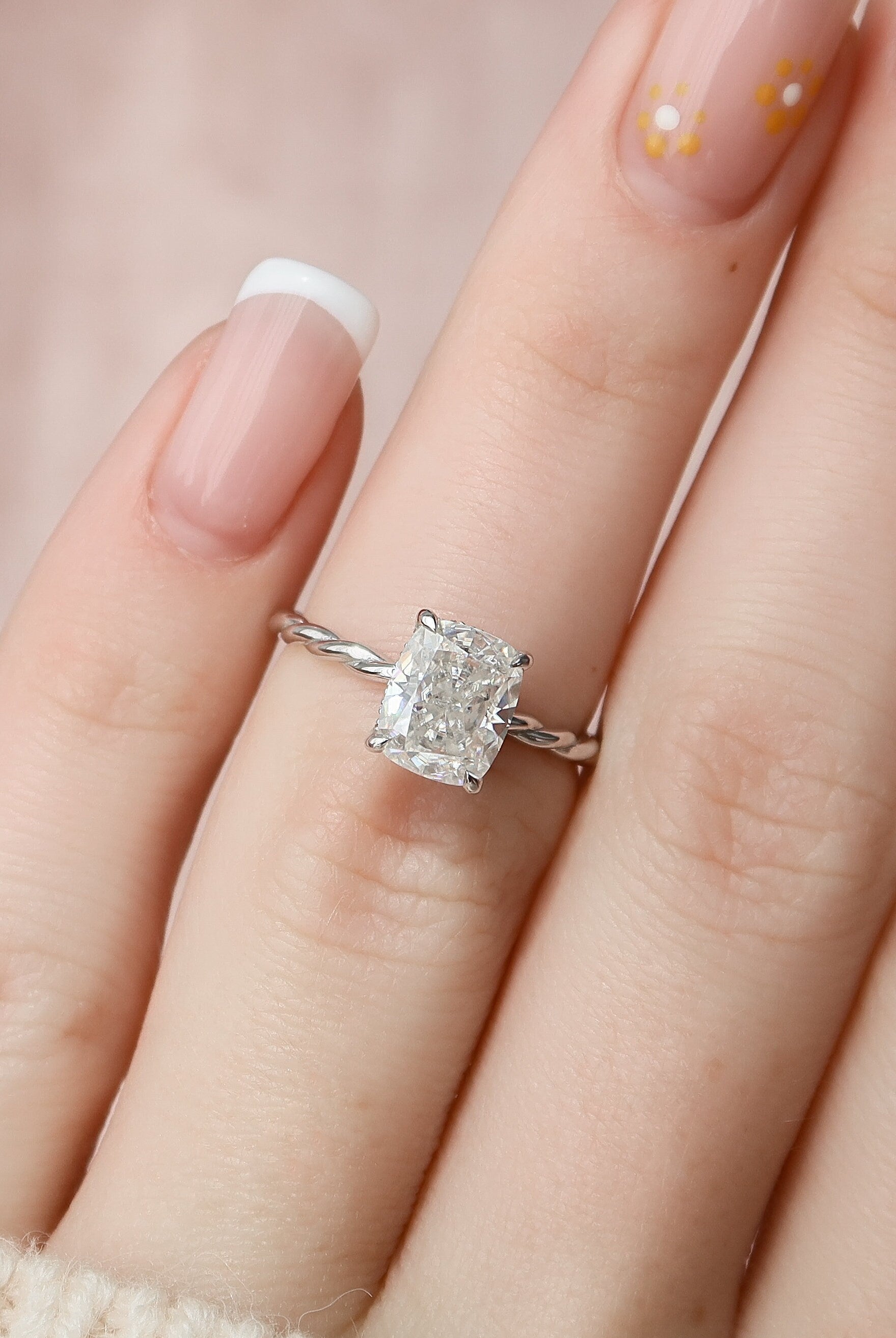 2.0CT Elongated Cushion Braided Moissanite Diamond Hidden Halo Engagement Ring