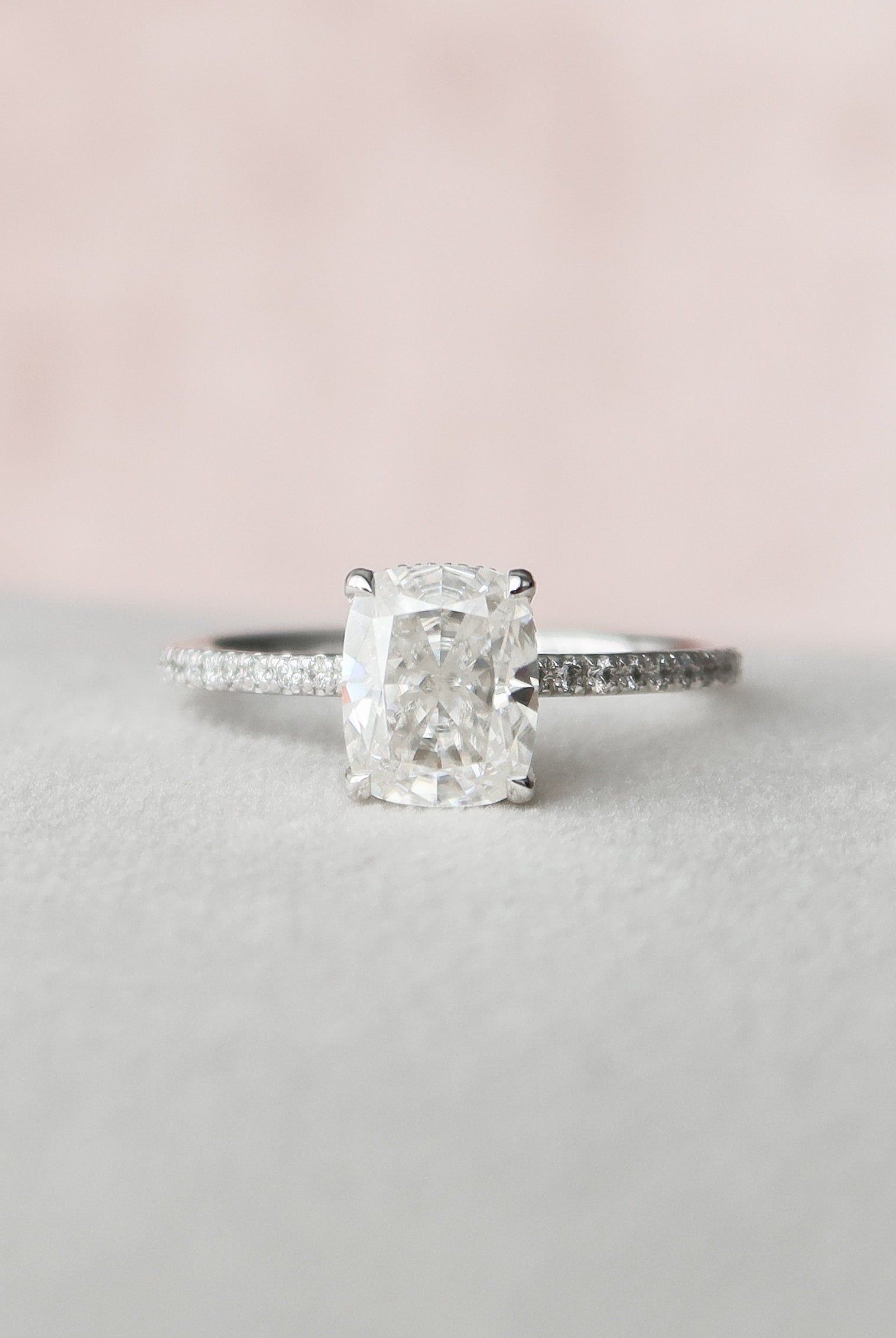 2.0CT Elongated Cushion Hidden Halo Moissanite Diamond Pave Engagement Ring For Women