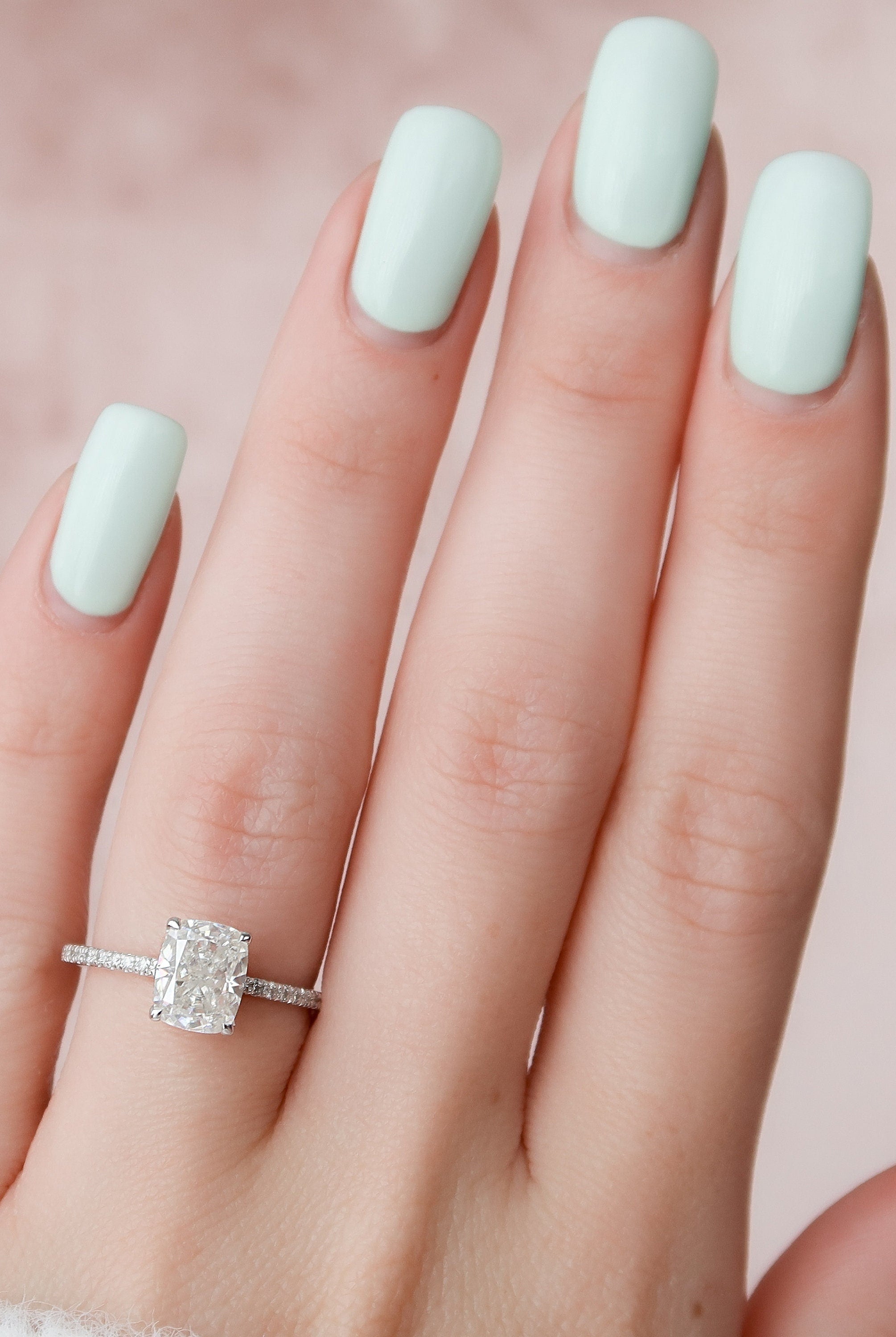 2.0CT Elongated Cushion Hidden Halo Moissanite Diamond Pave Engagement Ring For Women