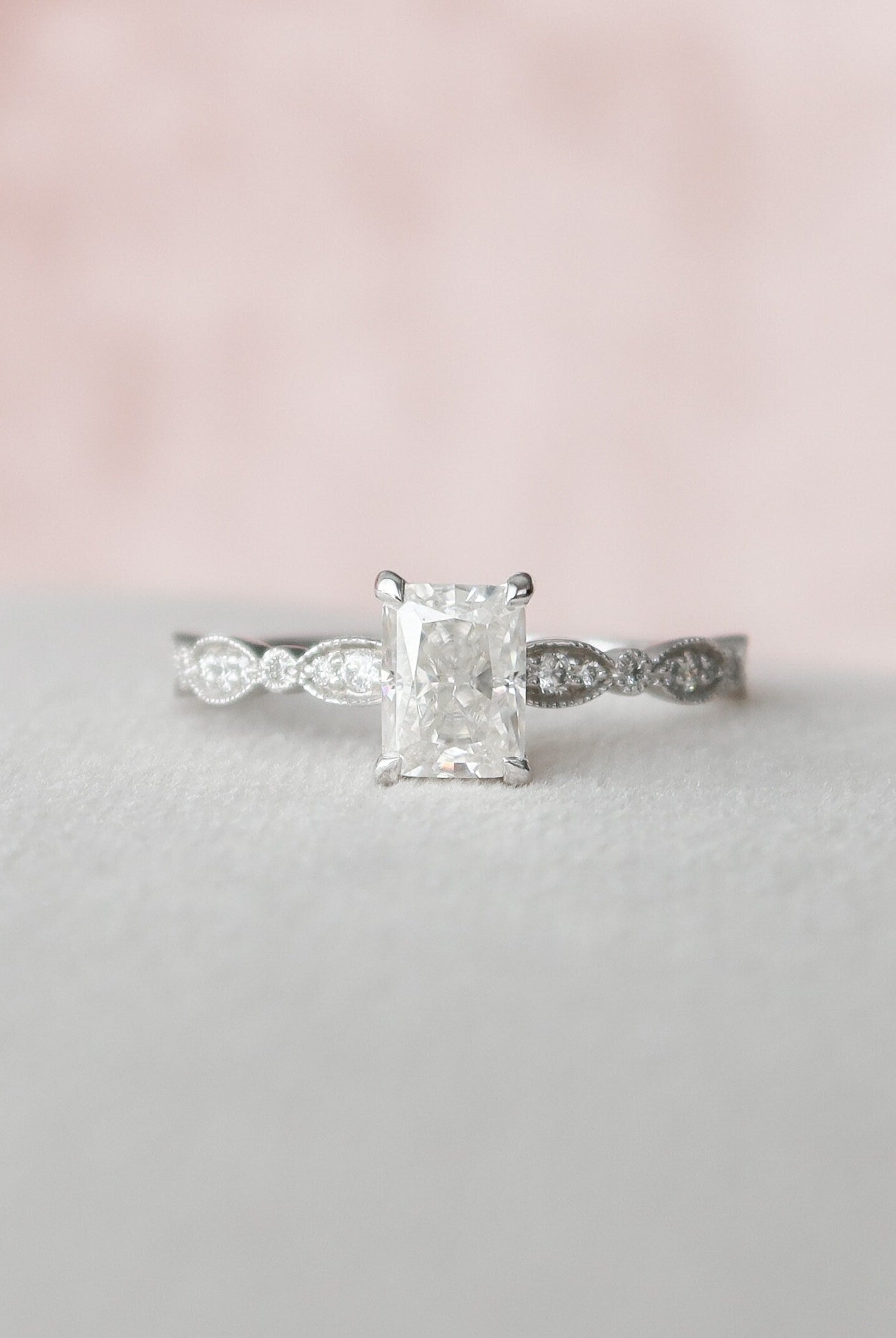 1.0CT Radiant Moissanite Diamond Vintage Pave Engagement Ring