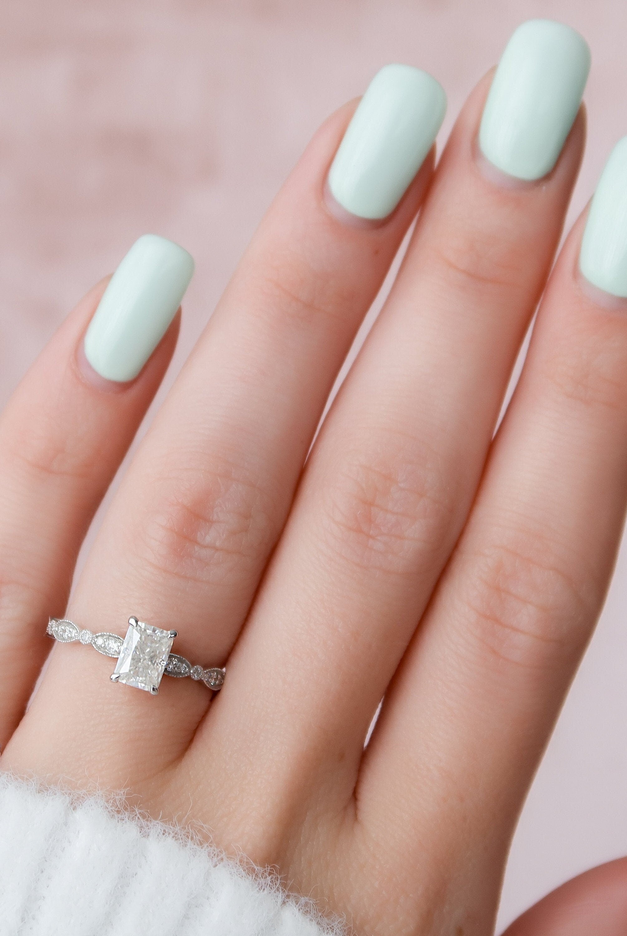 1.0CT Radiant Moissanite Diamond Vintage Pave Engagement Ring