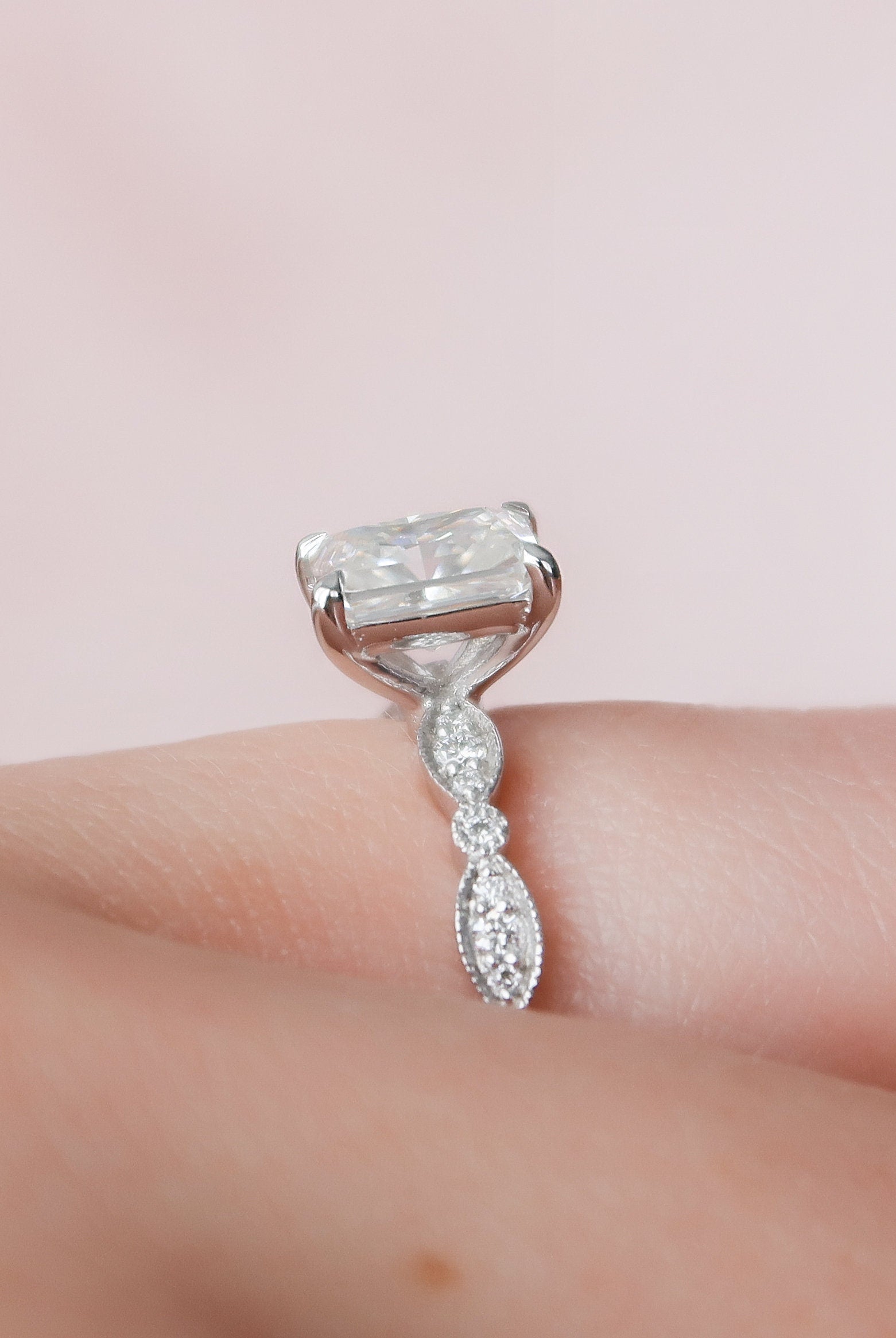 1.0CT Radiant Moissanite Diamond Vintage Pave Engagement Ring