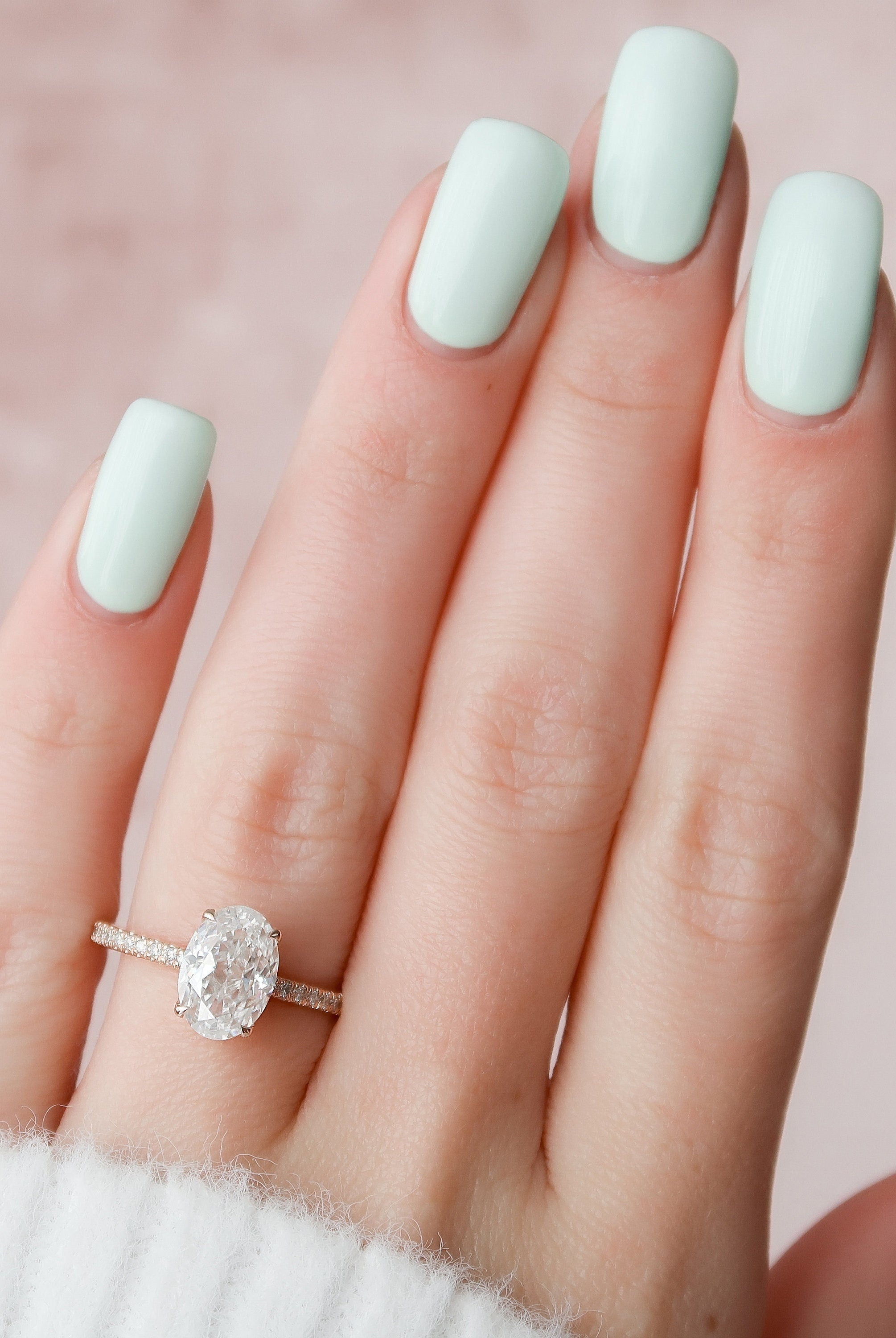 2.50CT Oval Four Prong Moissanite Diamond Hidden Halo Engagement Ring