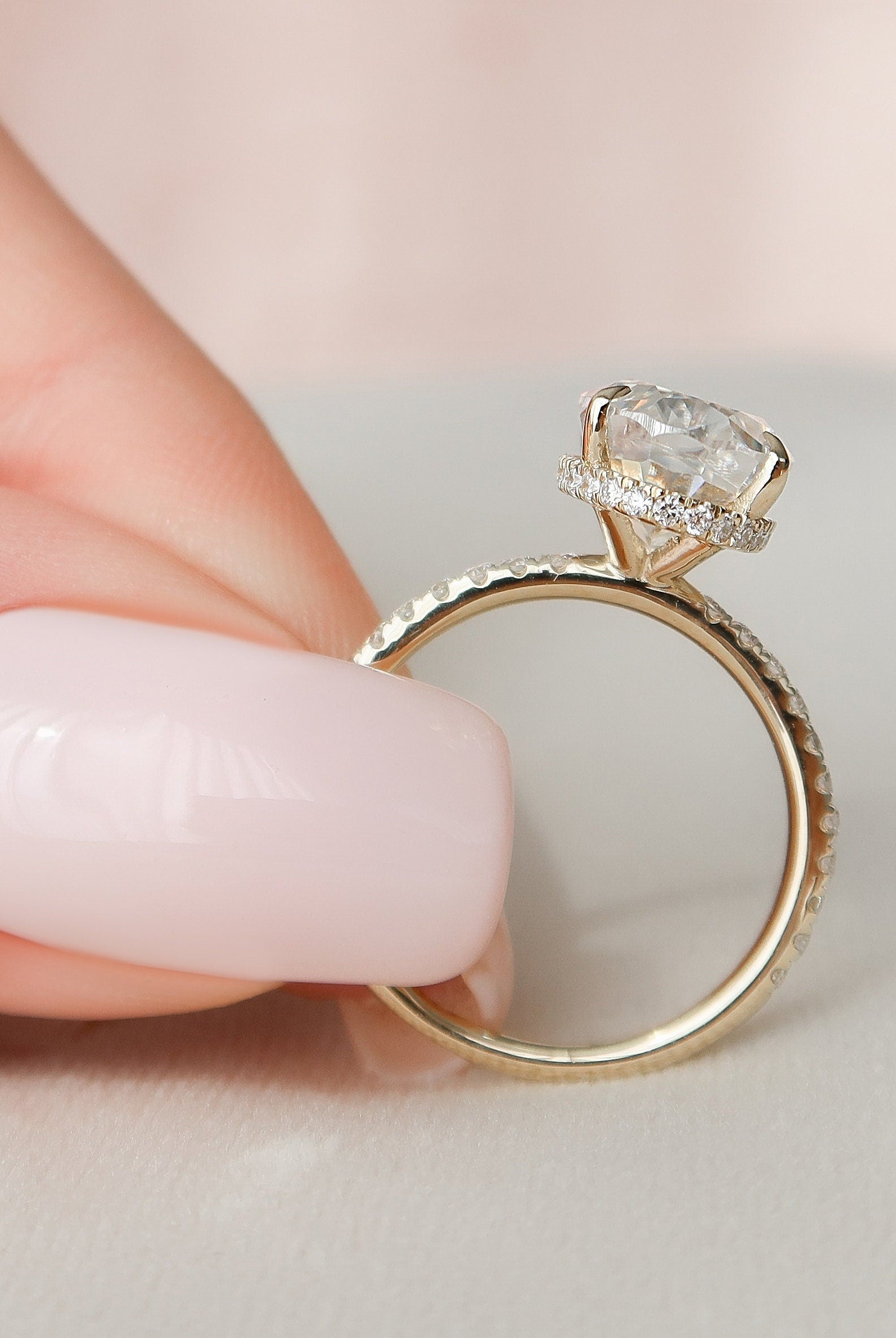 3.50CT Oval Pave Moissanite Diamond Hidden Halo Engagement Ring For Women