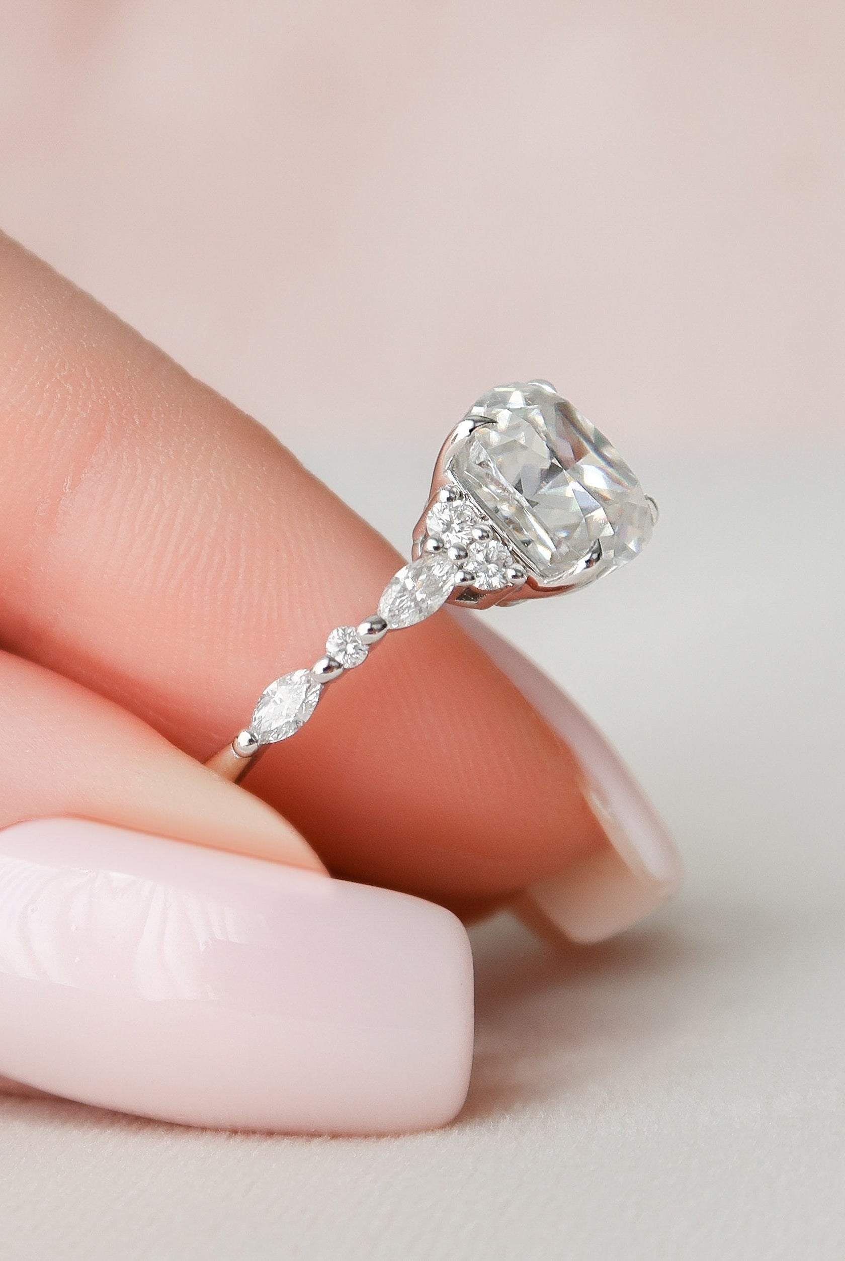 3.50CT Cushion Cluster Moissanite Diamond Four Prong Engagement Ring