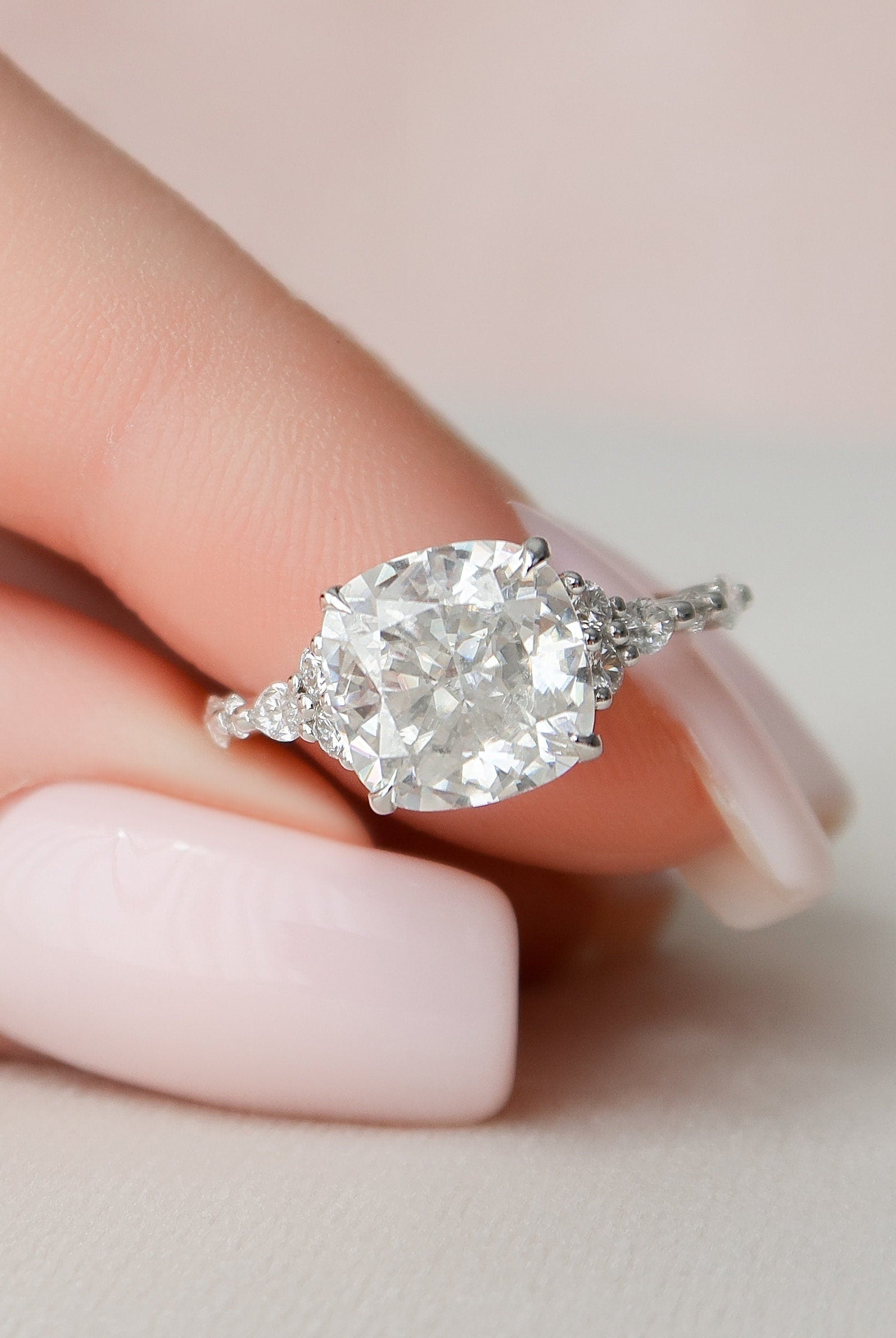 3.50CT Cushion Cluster Moissanite Diamond Four Prong Engagement Ring