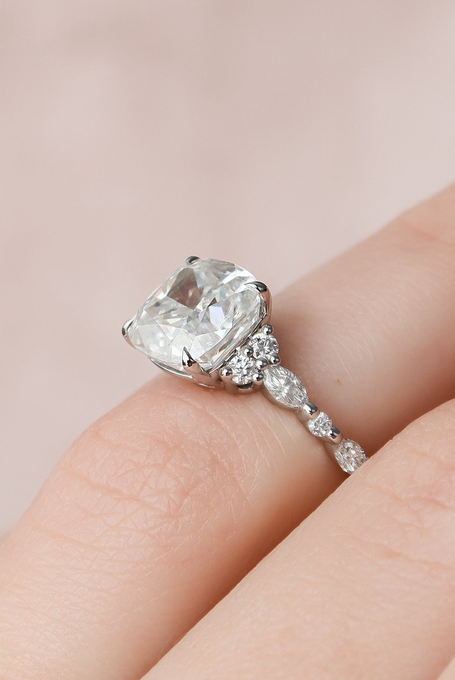3.50CT Cushion Cluster Moissanite Diamond Four Prong Engagement Ring