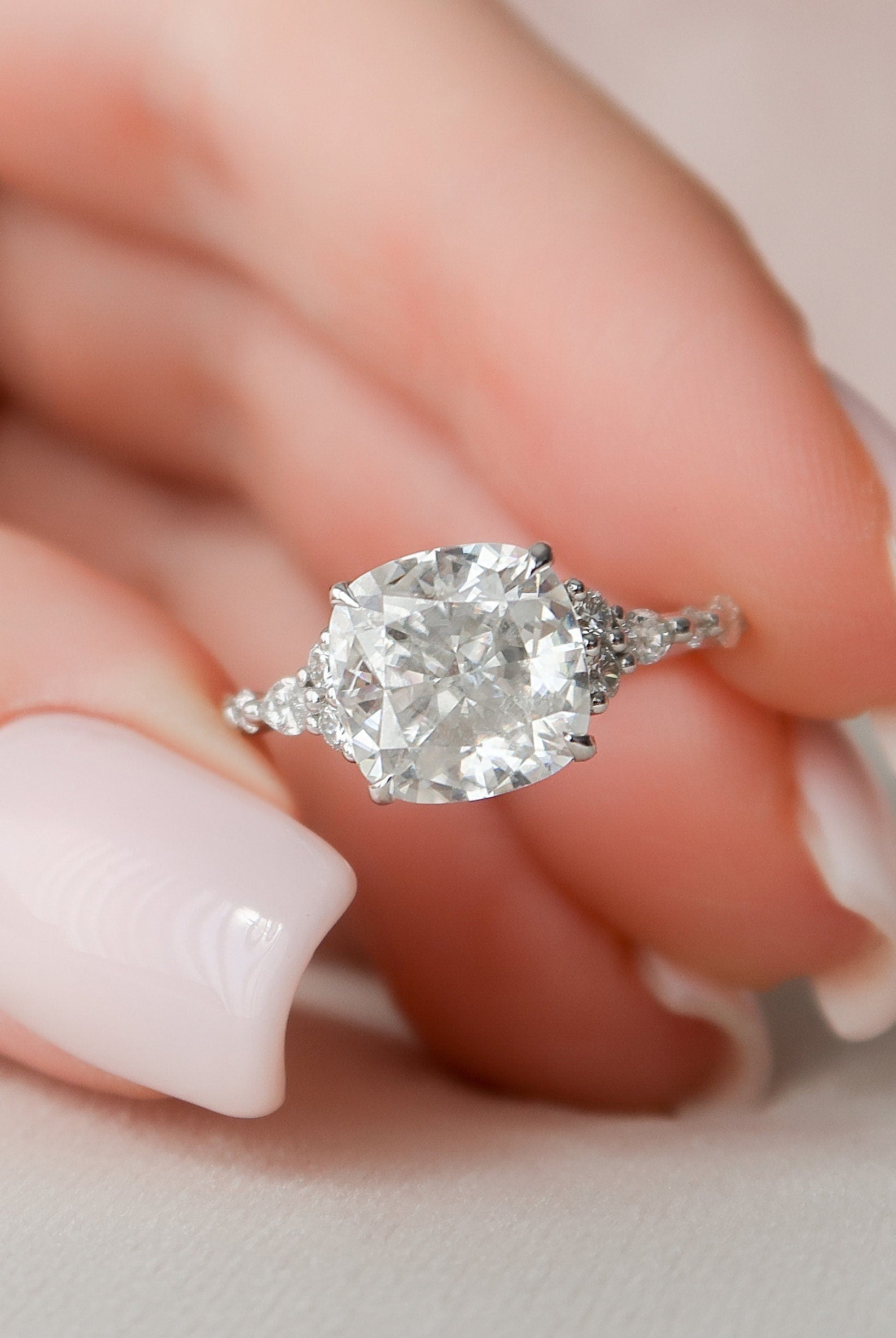 3.50CT Cushion Cluster Moissanite Diamond Four Prong Engagement Ring