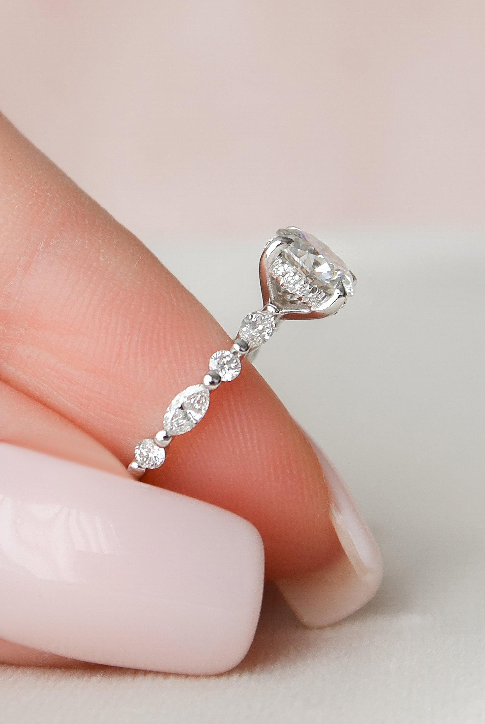 1.0CT Round Pave Moissanite Diamond Hidden Halo Engagement Ring In Solid Gold
