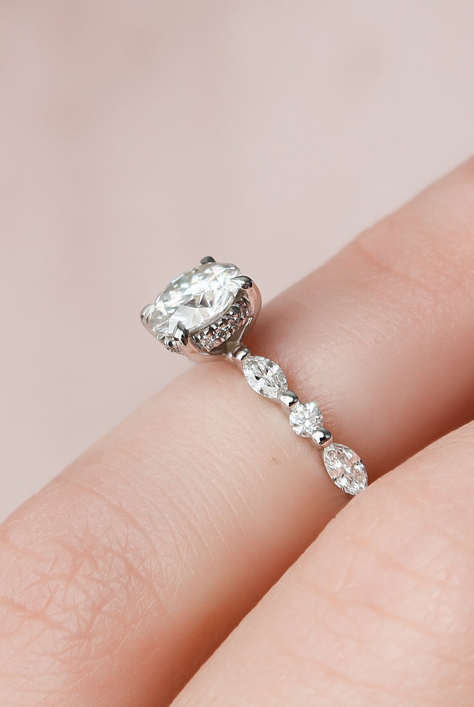 1.0CT Round Pave Moissanite Diamond Hidden Halo Engagement Ring In Solid Gold