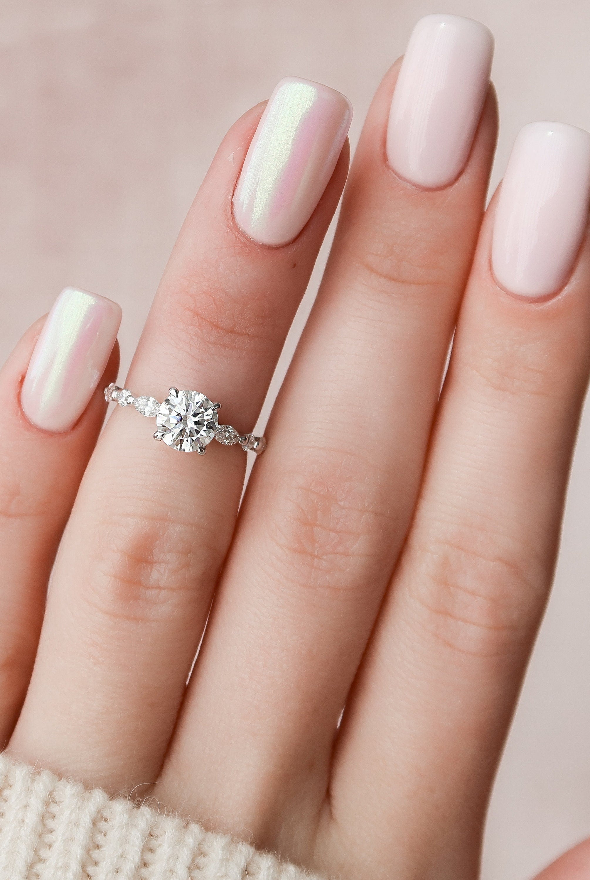 1.0CT Round Pave Moissanite Diamond Hidden Halo Engagement Ring In Solid Gold