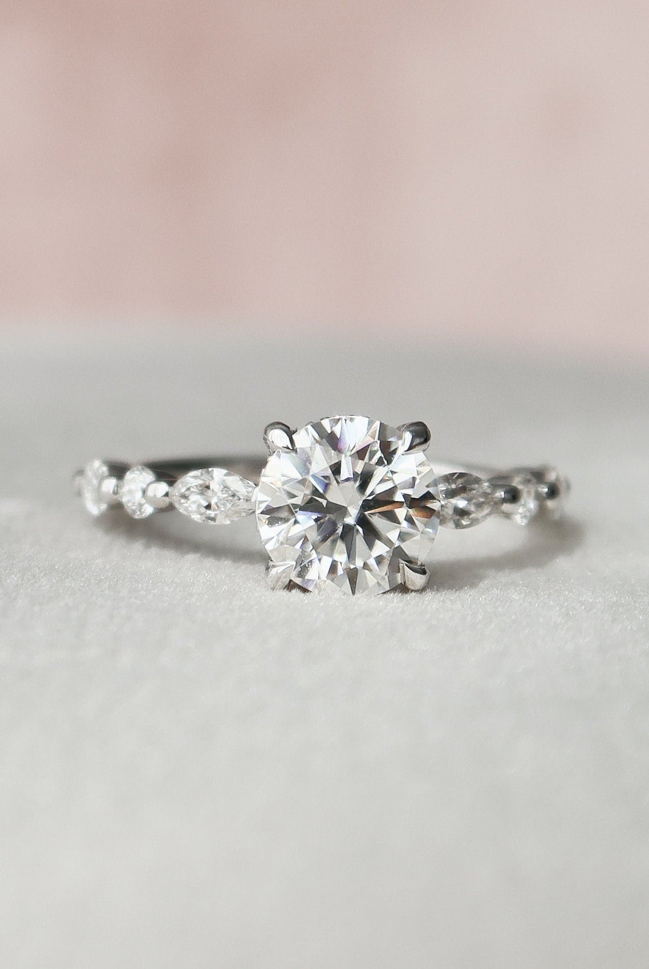 1.0CT Round Pave Moissanite Diamond Hidden Halo Engagement Ring In Solid Gold