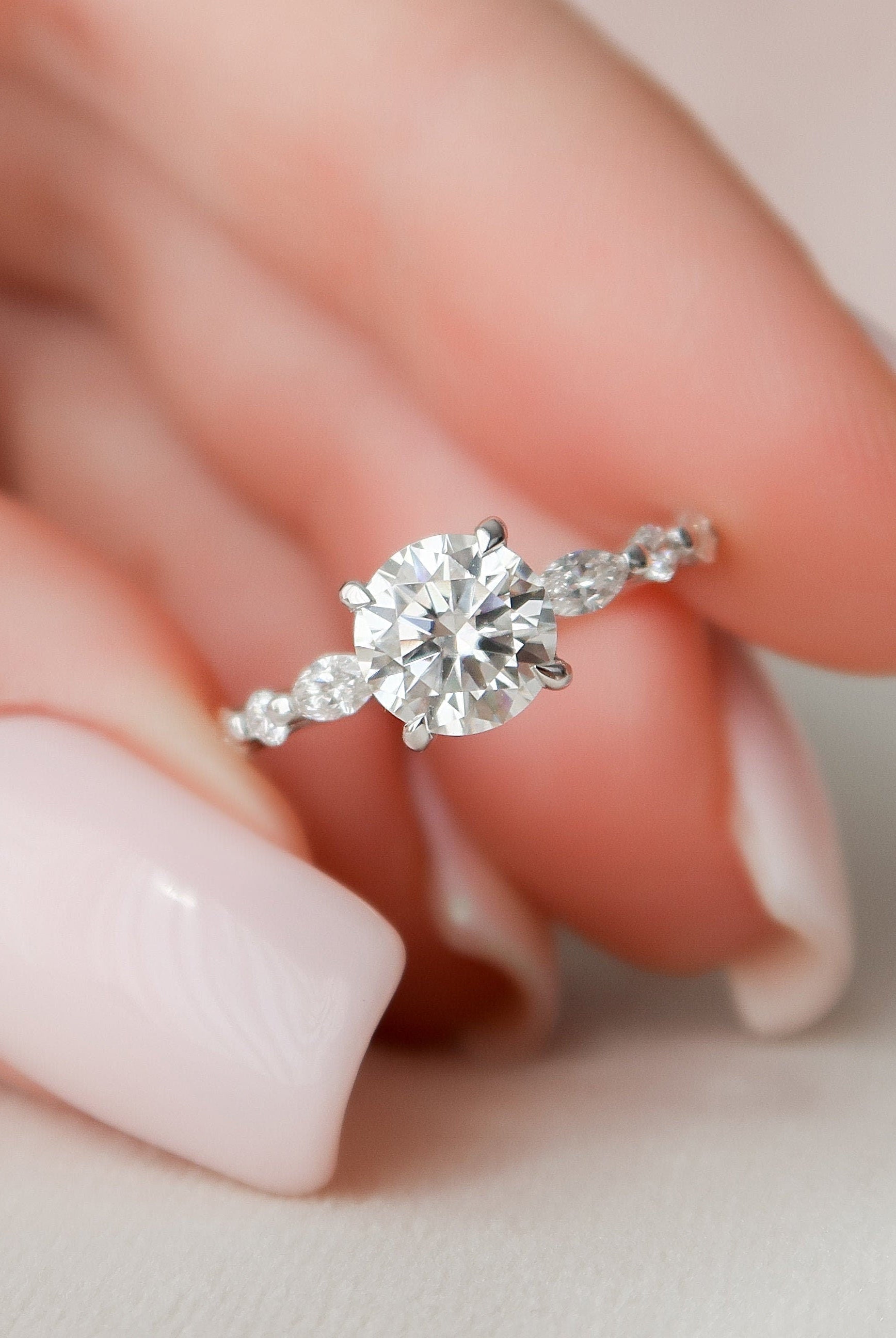 1.0CT Round Pave Moissanite Diamond Hidden Halo Engagement Ring In Solid Gold