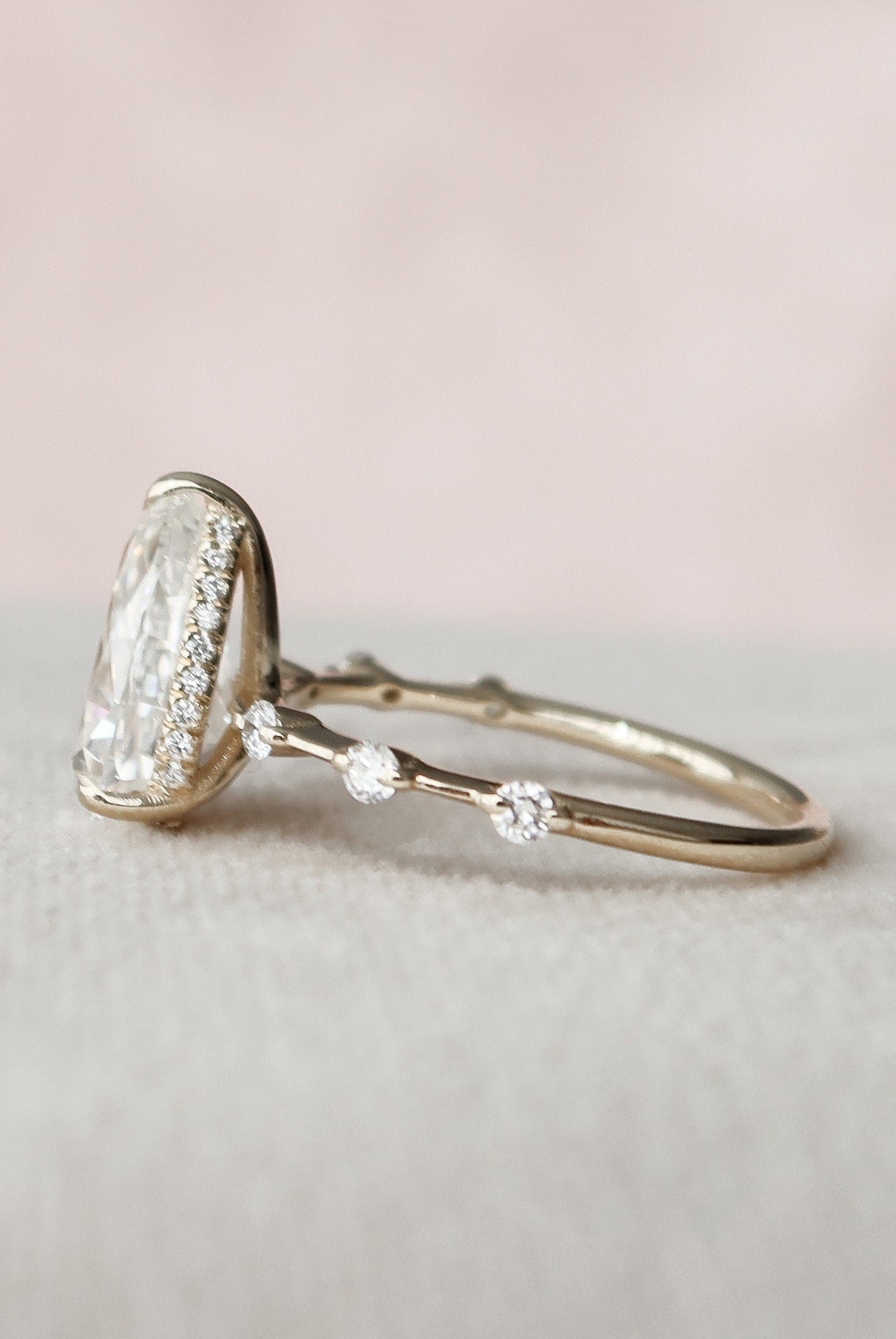 2.0CT Pear Hidden Halo Moissanite Diamond Petite Pave Engagement Ring