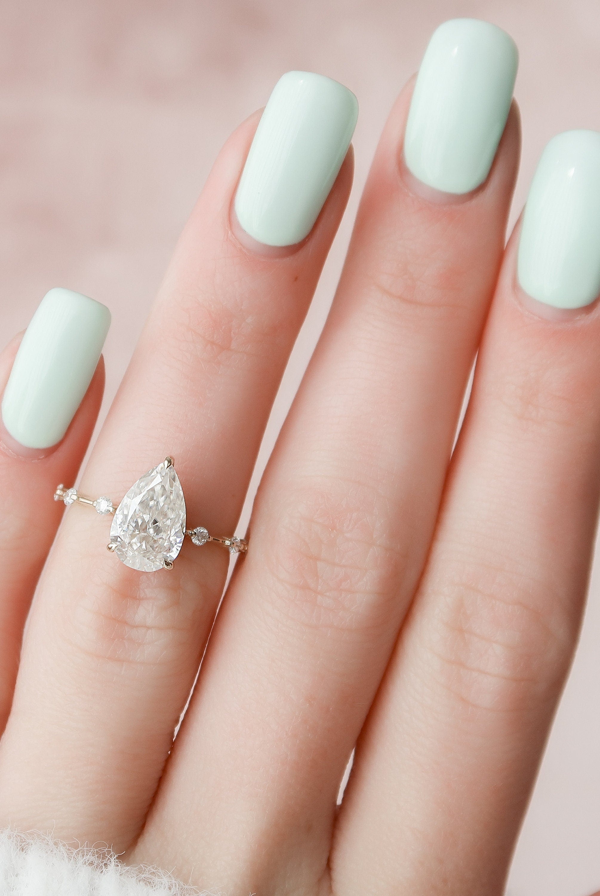 2.0CT Pear Hidden Halo Moissanite Diamond Petite Pave Engagement Ring