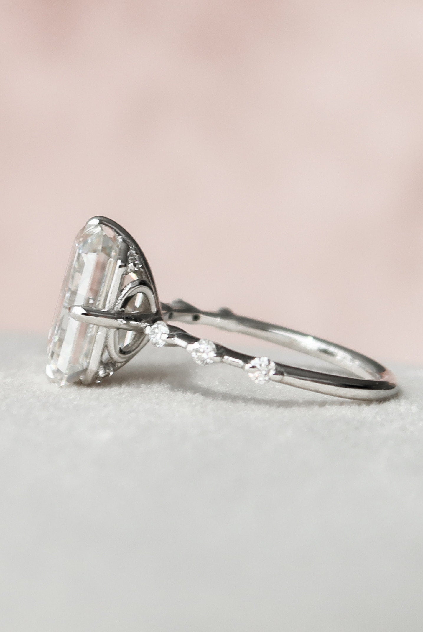 3.0CT Emerald Cut Petite Pave Moissanite Diamond Engagement Ring