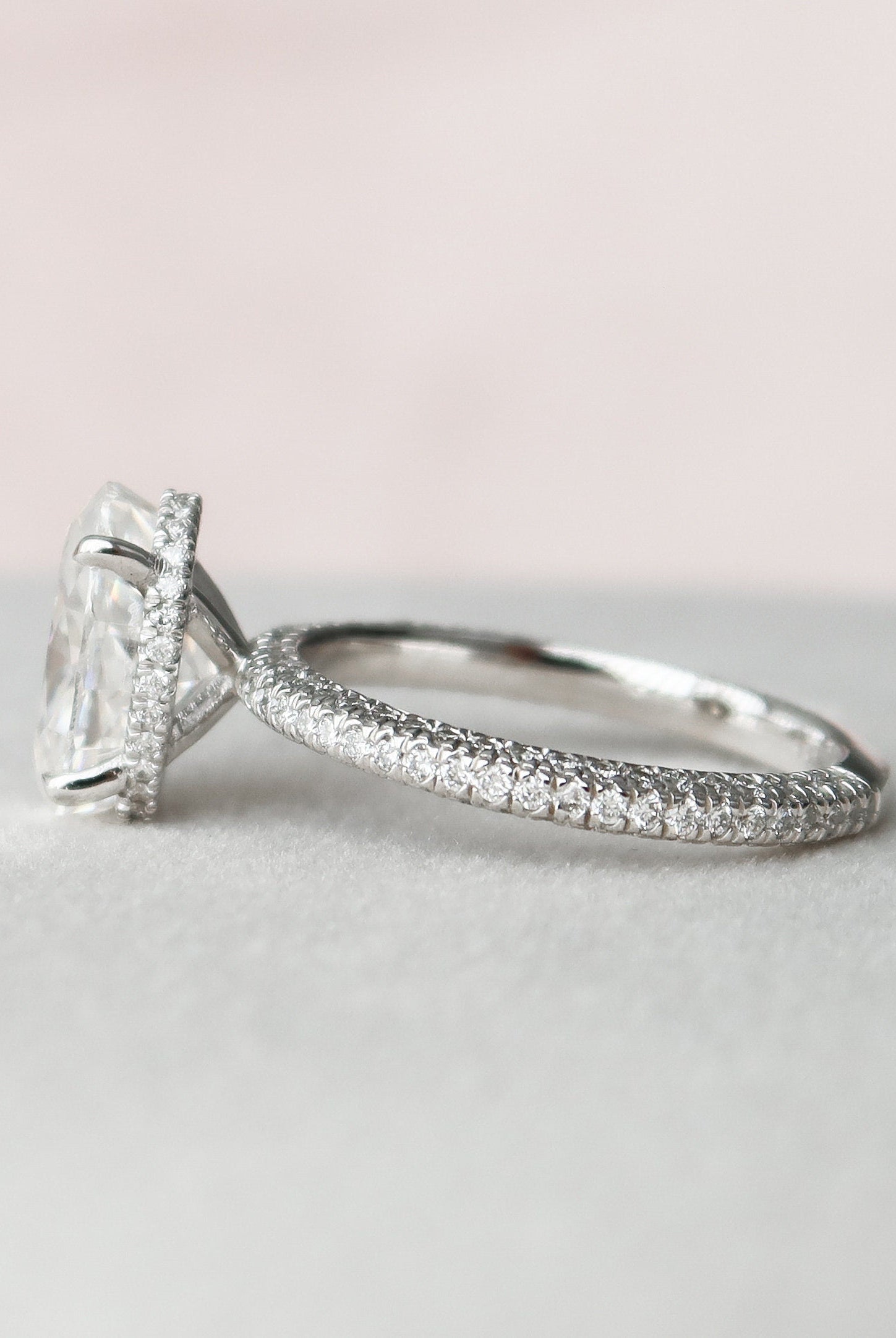 3.0CT Oval Hidden Halo Moissanite Diamond Three Sided Pave Engagement Ring