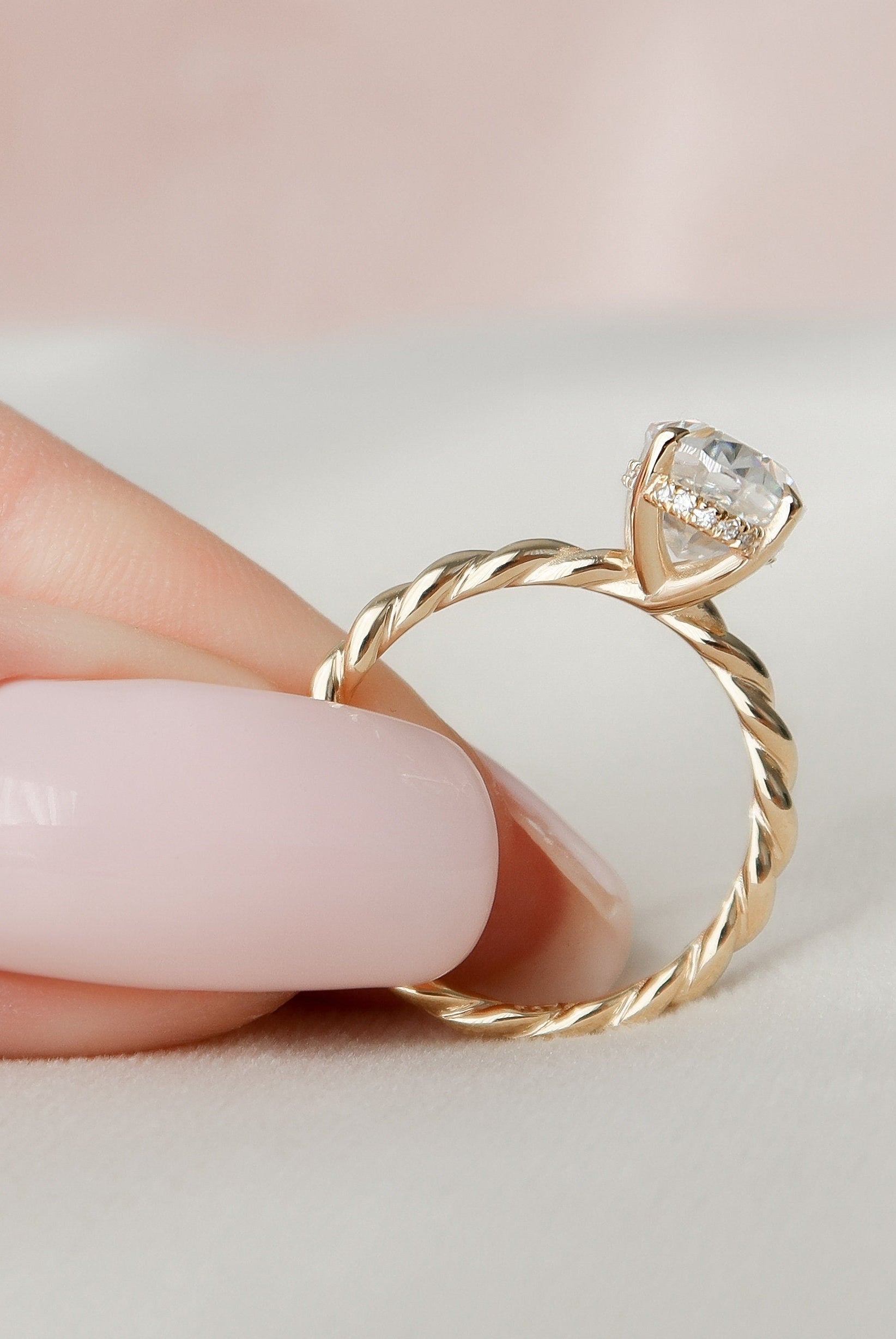 2.0CT Oval Hidden Halo Moissanite Diamond Braided Engagement Ring
