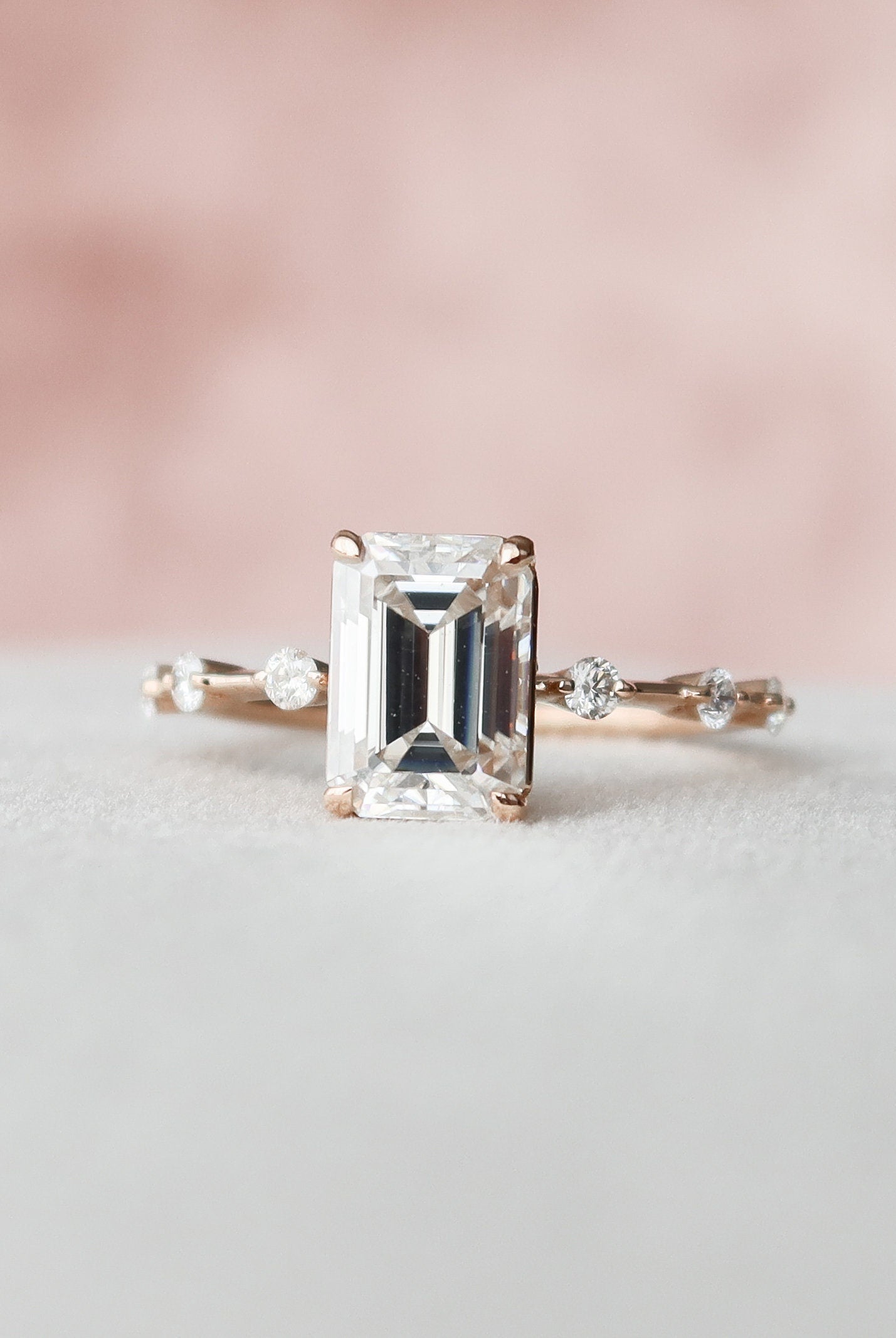 2.0CT Emerald Cut Petite Pave Moissanite Diamond Engagement Ring