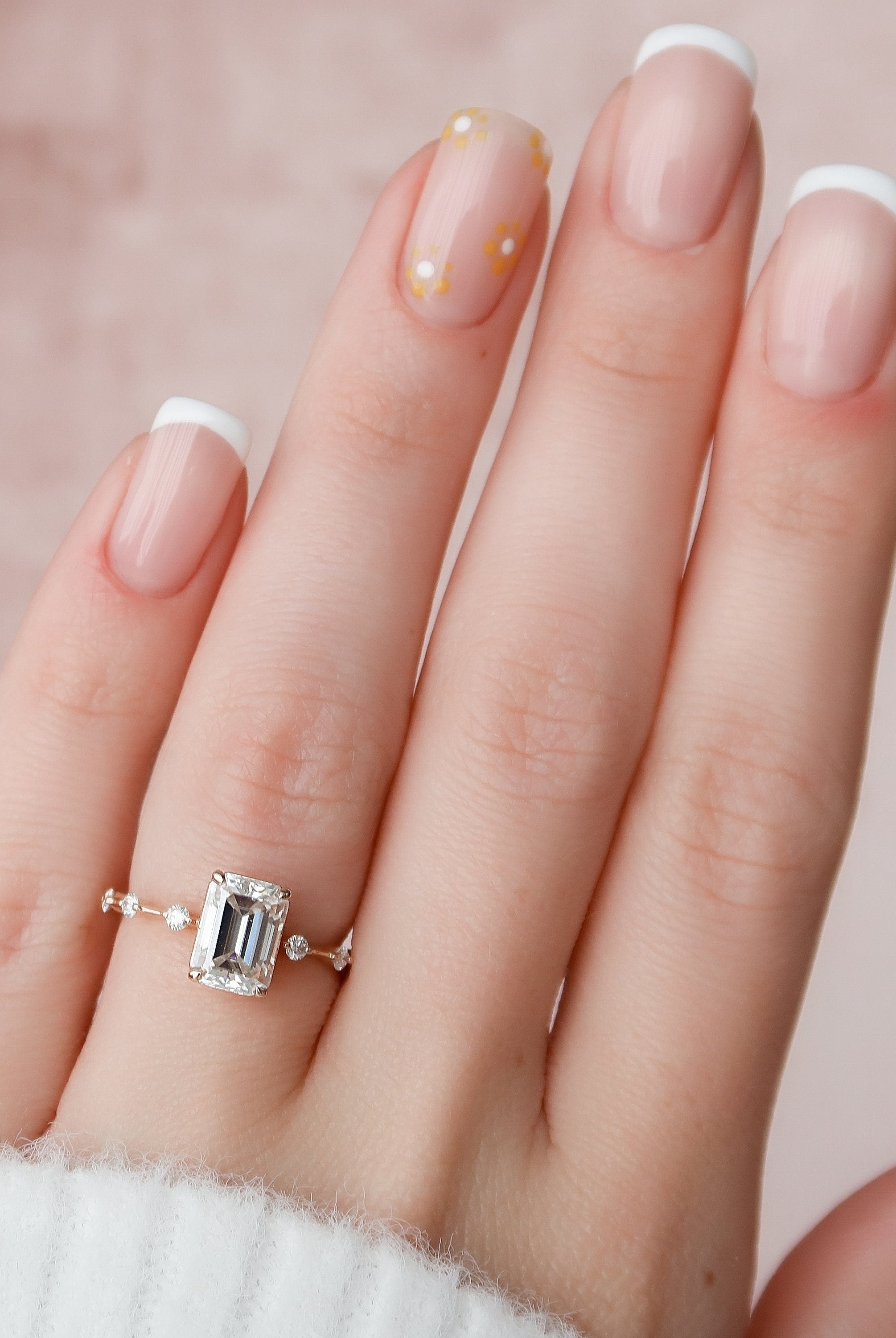 2.0CT Emerald Cut Petite Pave Moissanite Diamond Engagement Ring