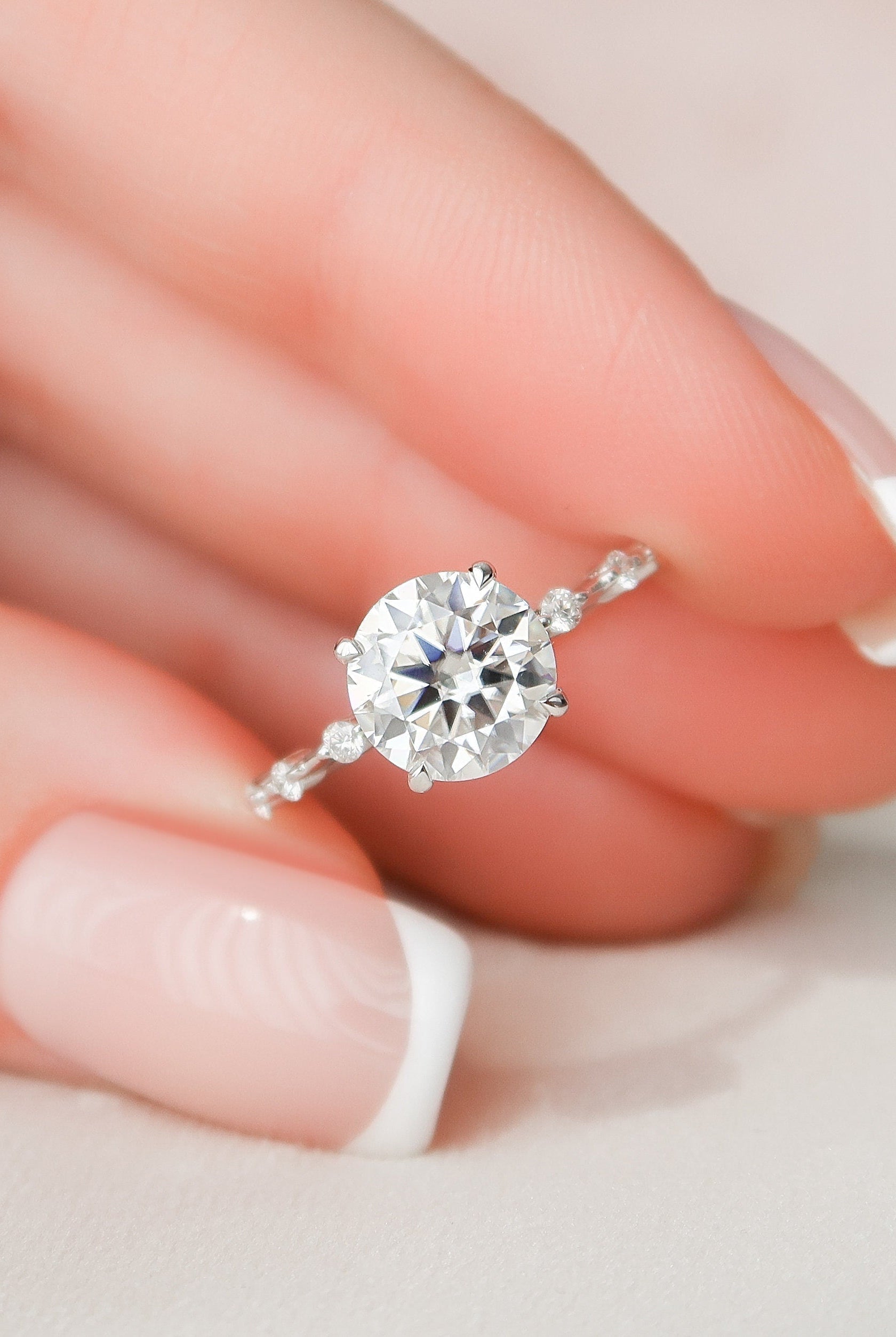 2.0CT Round Petite Pave Moissanite Diamond Engagement Ring