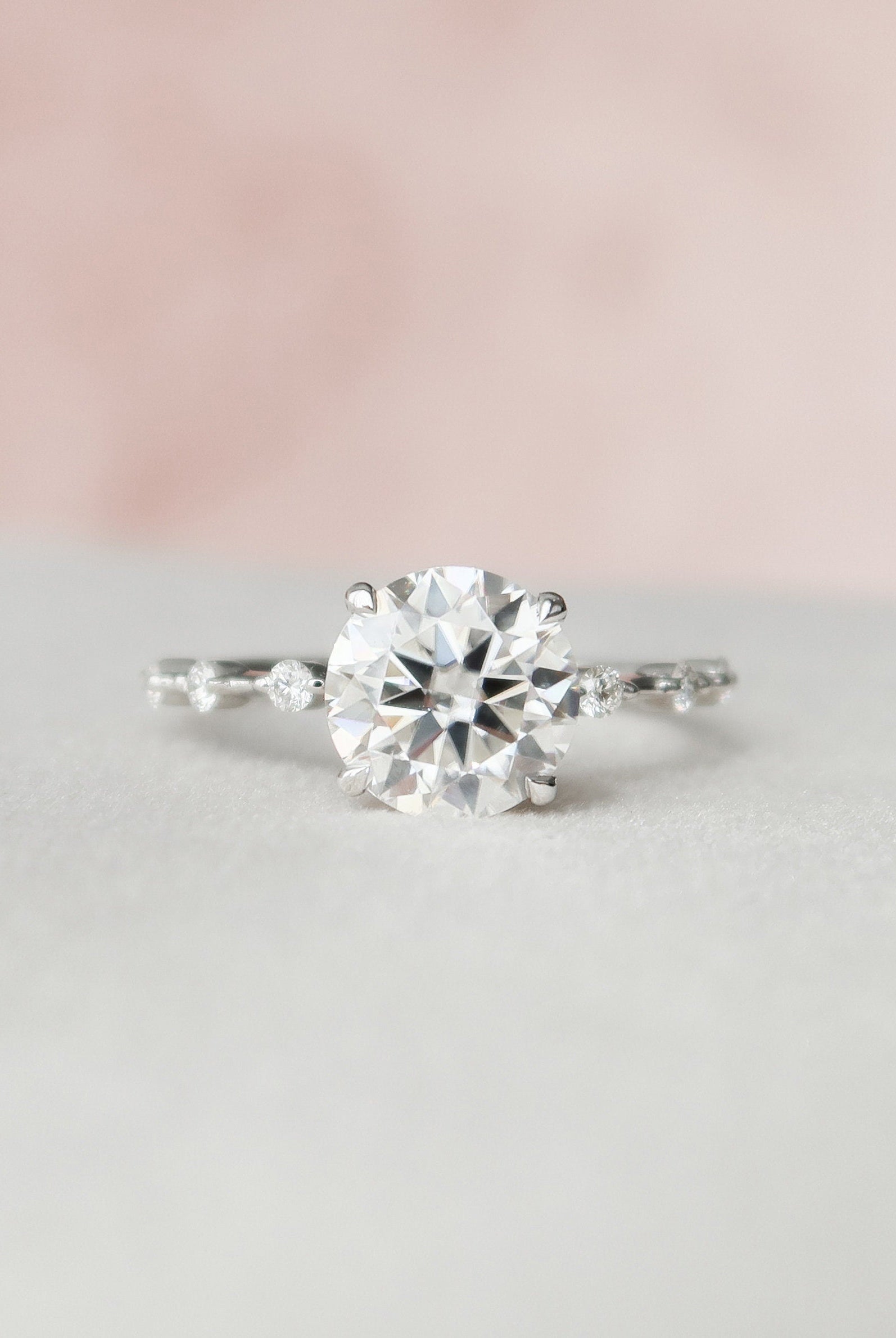 2.0CT Round Petite Pave Moissanite Diamond Engagement Ring