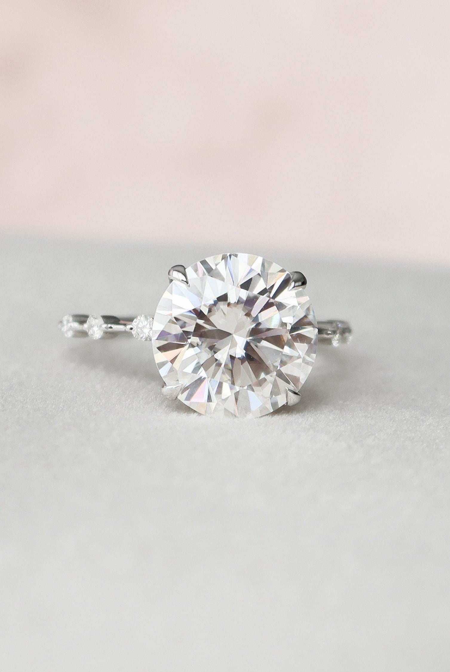 4.0CT Round Petite Pave Moissanite Diamond Four Prong Engagement Ring